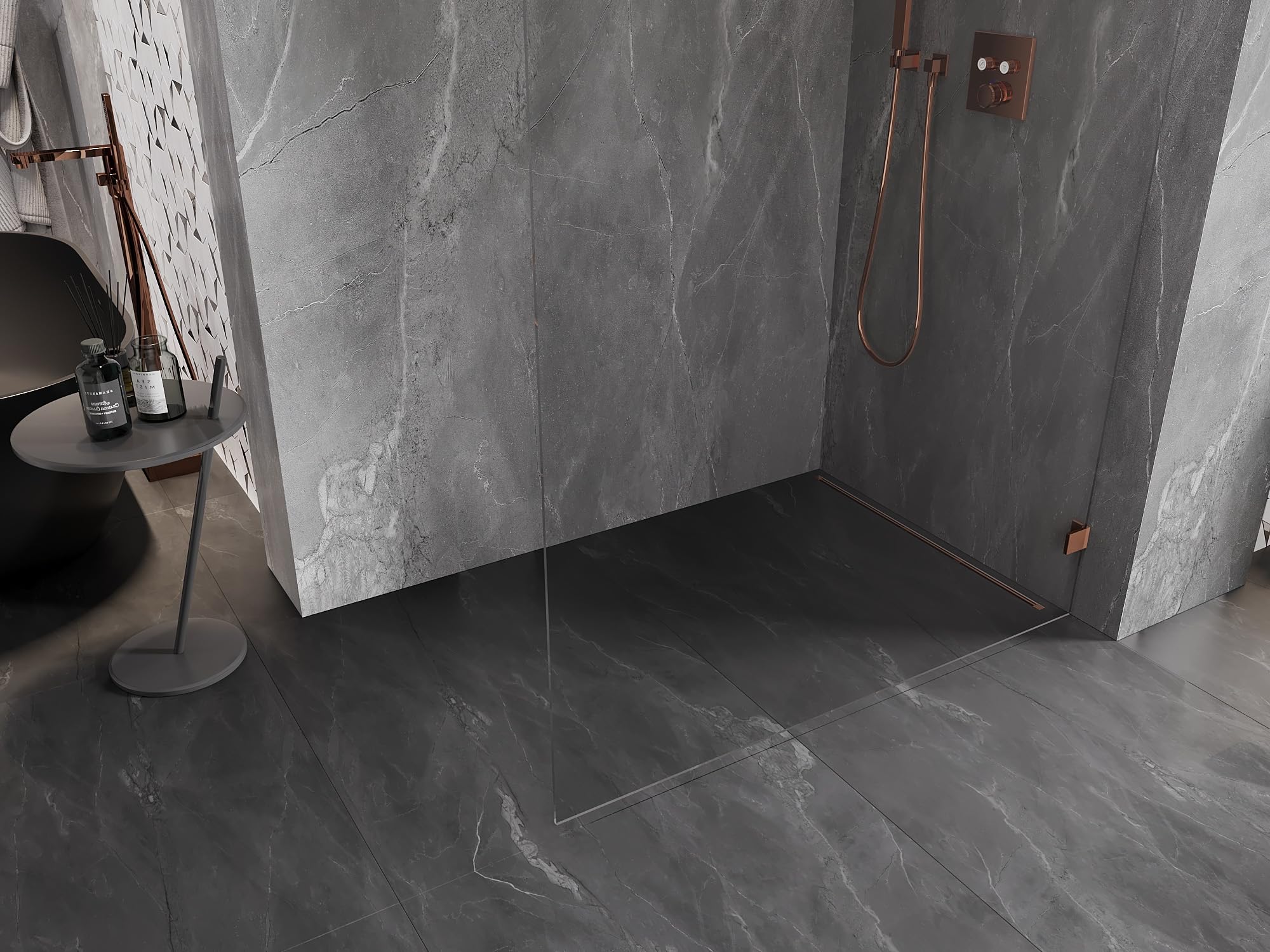 Mexen Lunar Parete Doccia Walk-In Destro 70x200 Trasparente 8mm Oro Rosa