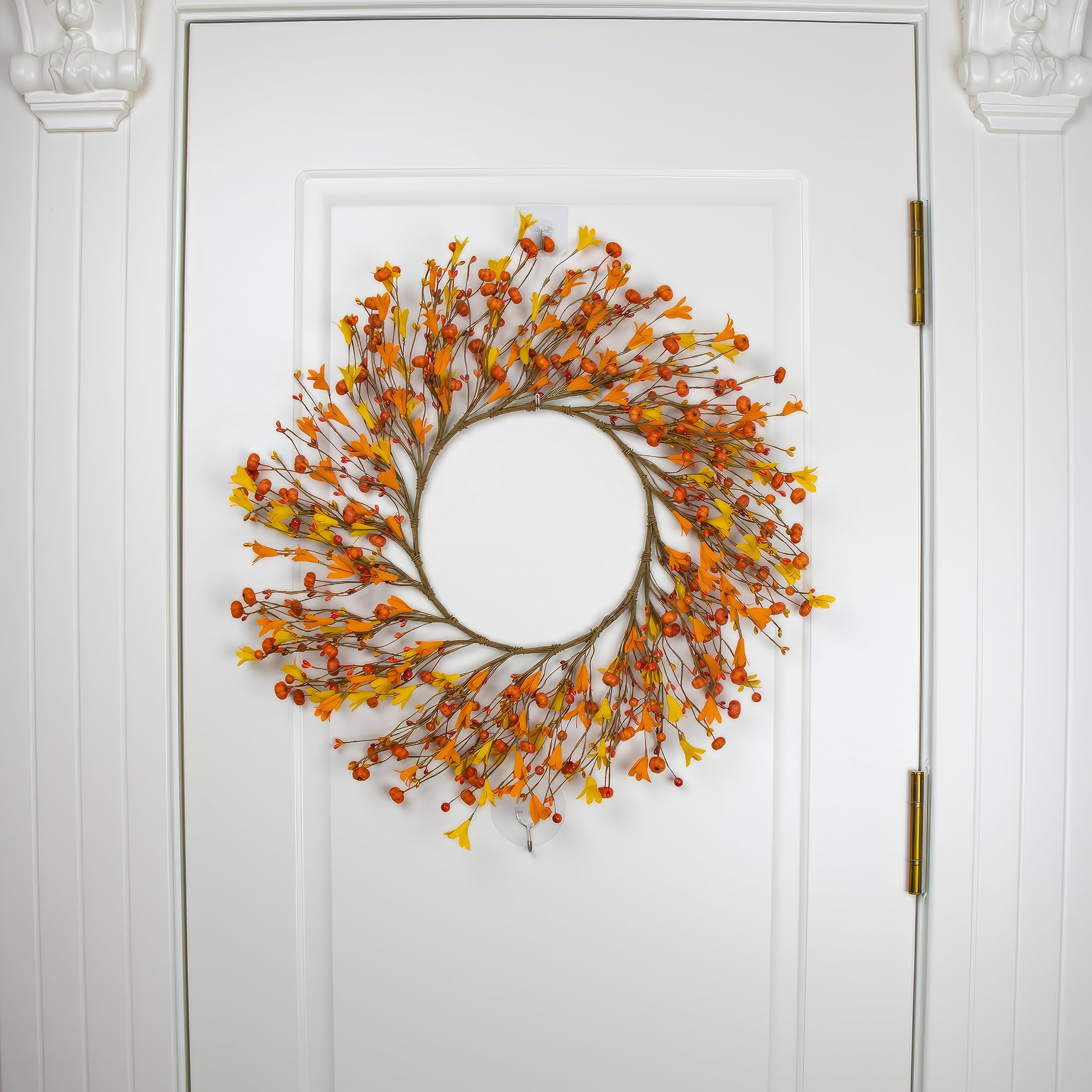Artificial Fall Pumpkin Wreath,18?Ç¥ Autumn Berry Wreath Orange Wreath for Front Door Home Farmhouse Decor and Thanksgiving Decoration