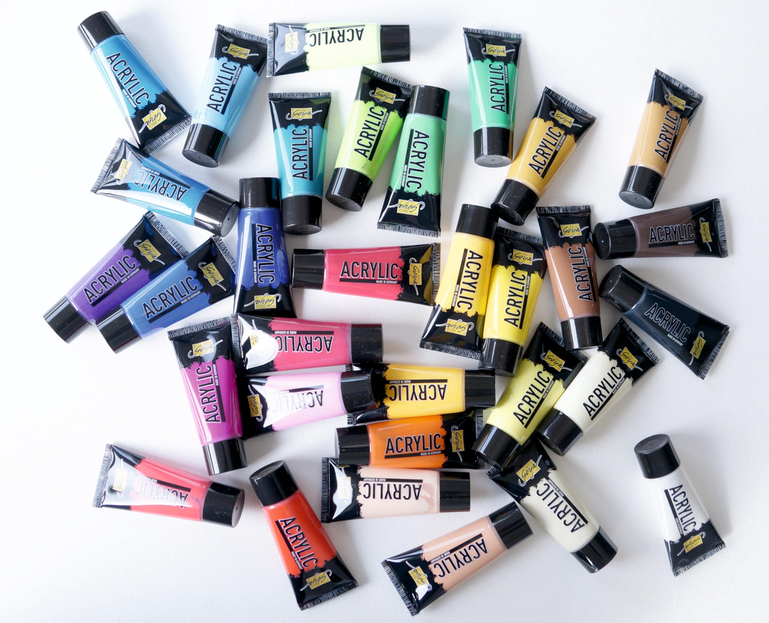 KREUL 35604-84173 - Solo Goya Acrylic Set avec 32 Couleurs en Tubes de 20 ML y Compris 100 ML en Blanc, Peinture Acrylique crémeuse de qualité étude, à Base d'eau, séchage Mat, résistant à l'eau