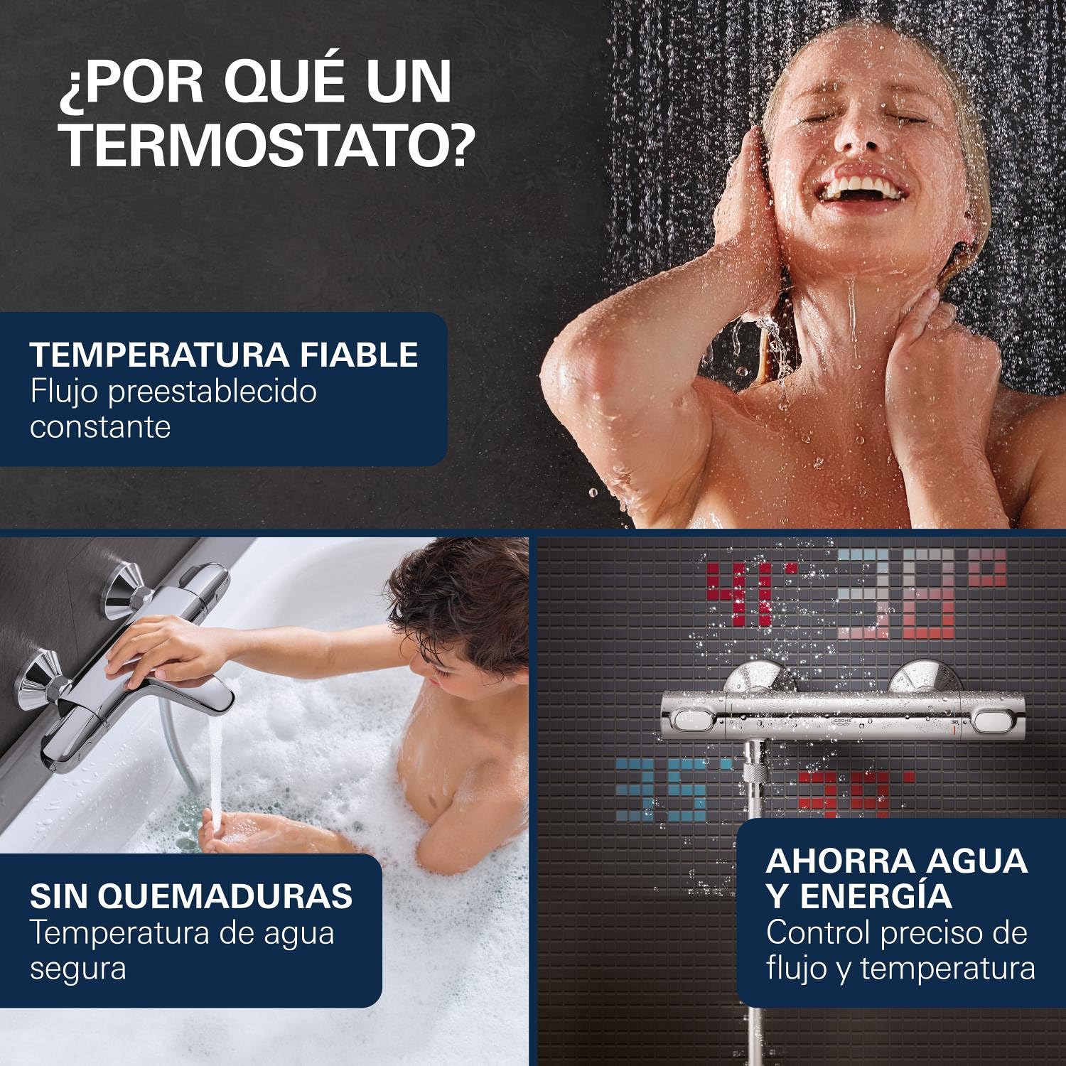 GROHE Precision Feel: Termostato bañera y ducha, ahorro agua (superficie de cuerpo frío , tope a 38°C, mandos antideslizantes, incluye herramienta 3 en 1), cromo, 34788000