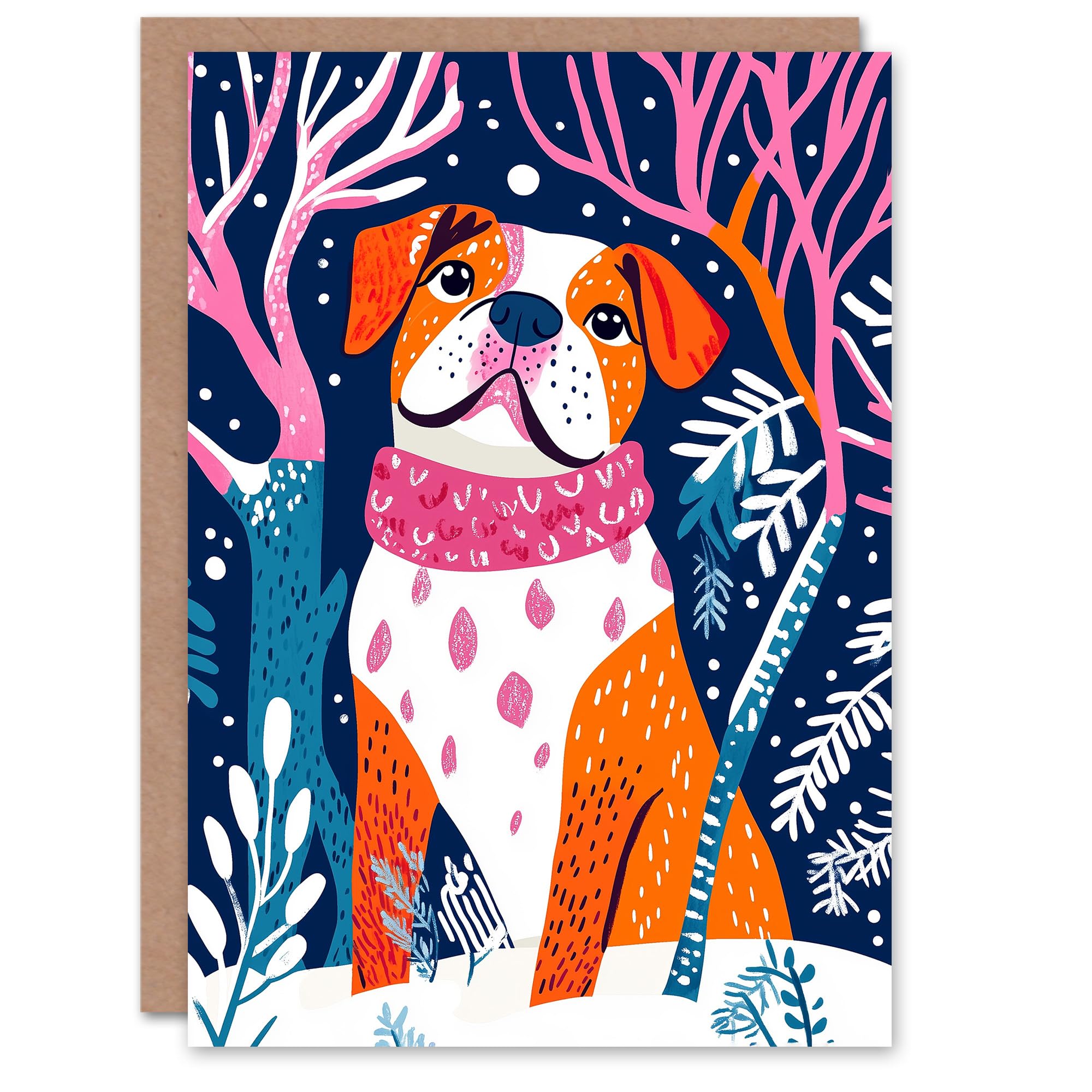 Cute American Bulldog Park Walk Snow Dog Lover Festive Xmas Christmas Card