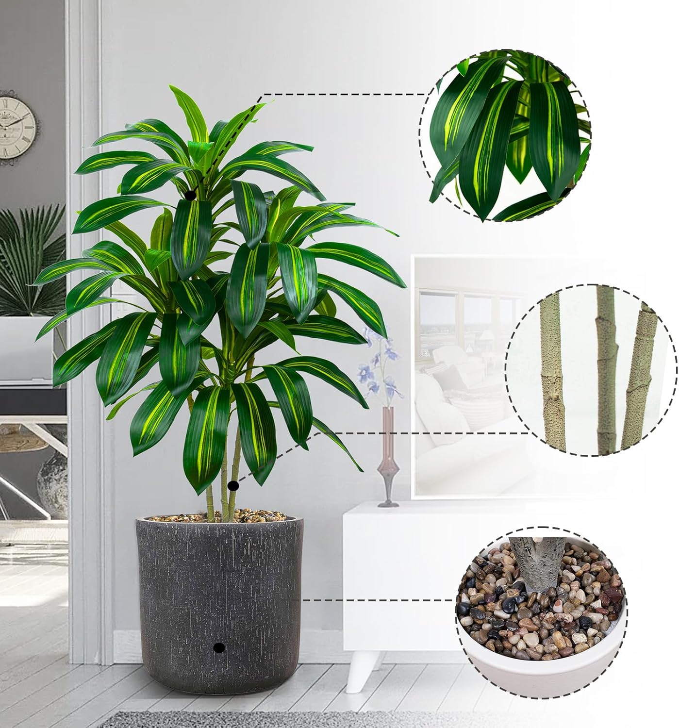 2 Pack Artificial Dracaena Tree-4FT Fake Plants with White Planter-Artificial Plants Indoor Floor Plant in Pot-Tropical Fake Yucca Potted Tree for Home Office Living Room Decor - Image 3