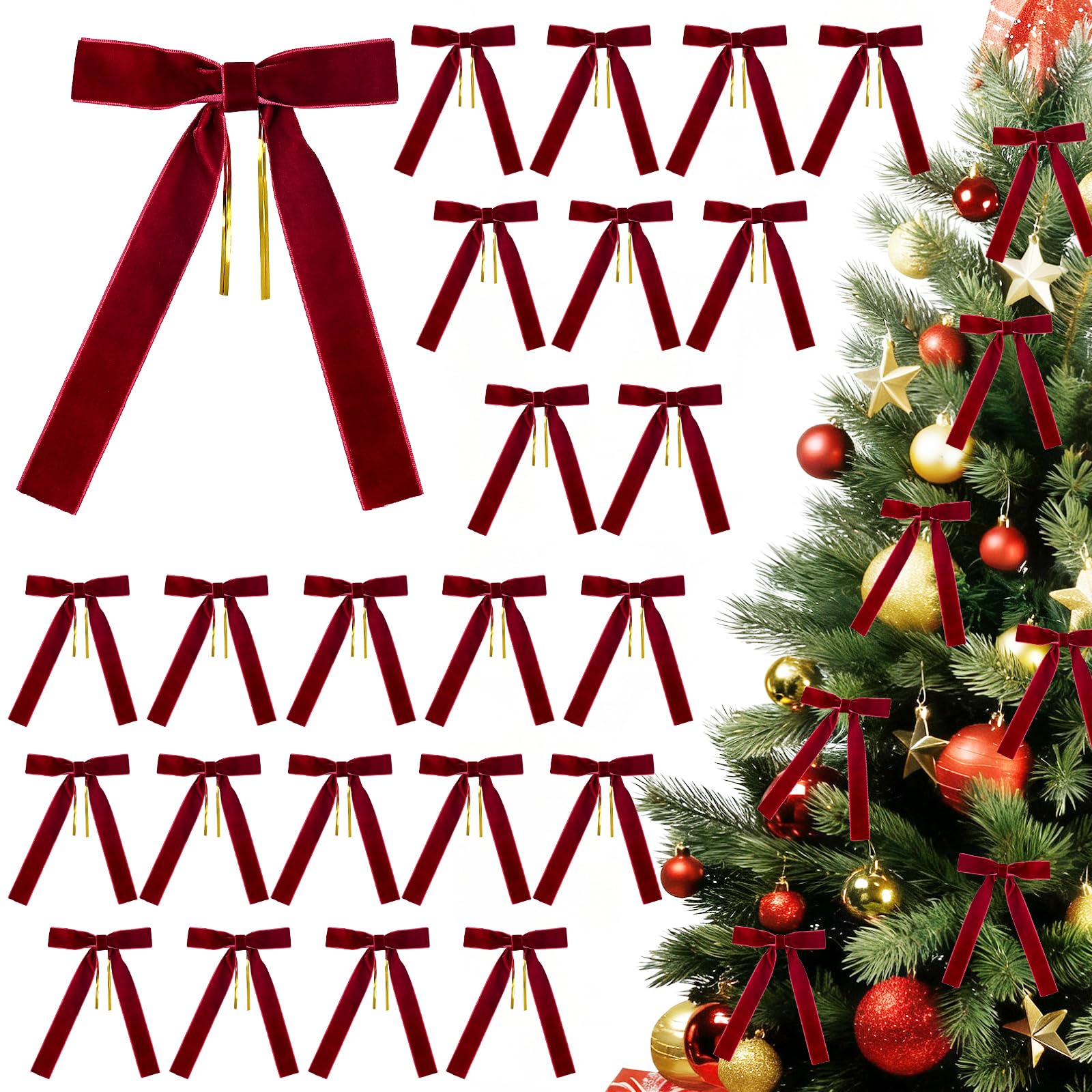 Lazos de Terciopelo Navideños para Decorar el Árbol de Navidad y Envoltura de Regalos