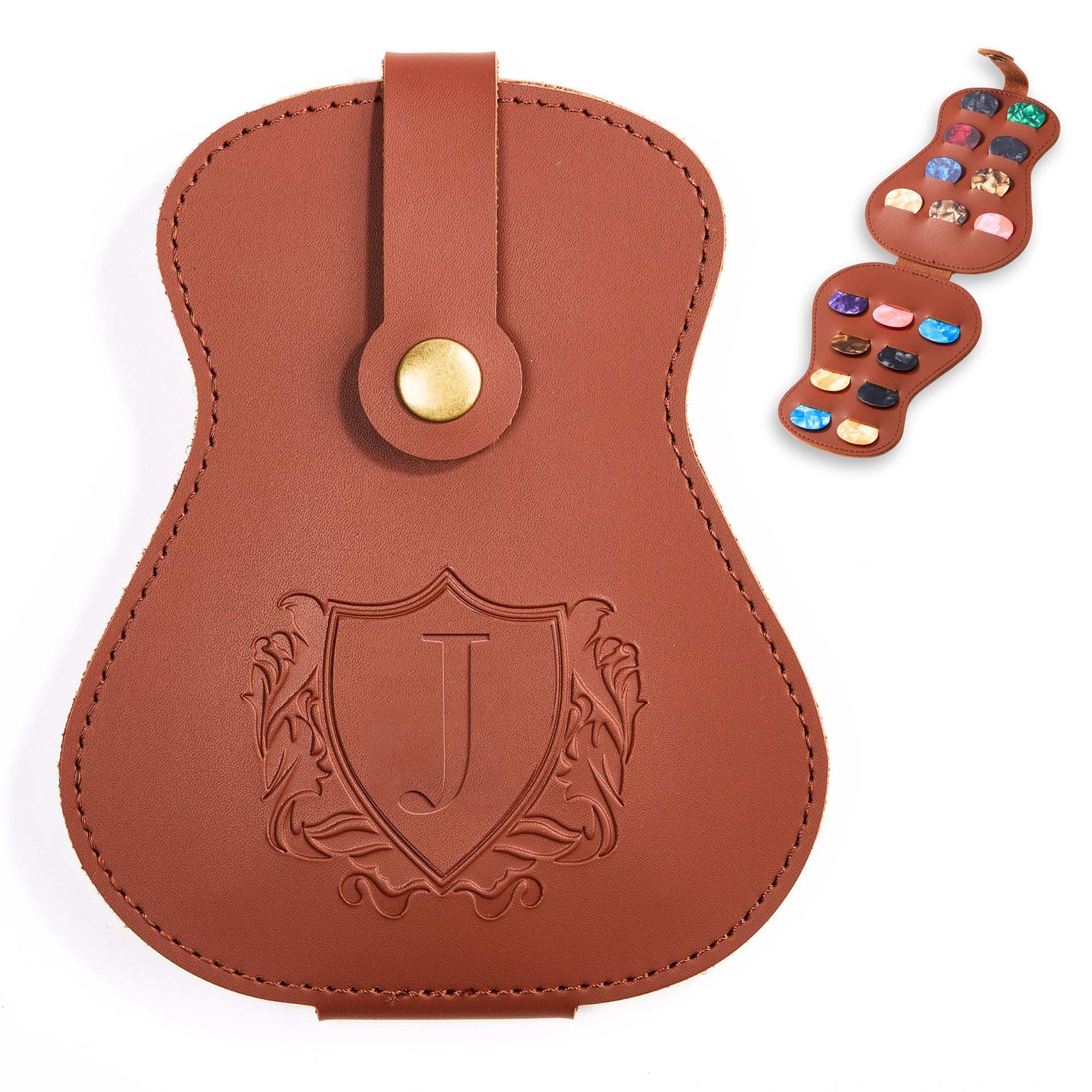 InnoBeta Personalized Guitar Picks Holder for Men, Women, PU Leather Guitar Gifts Plectrums Bag with Initials for Guitar Players, Lovers - J