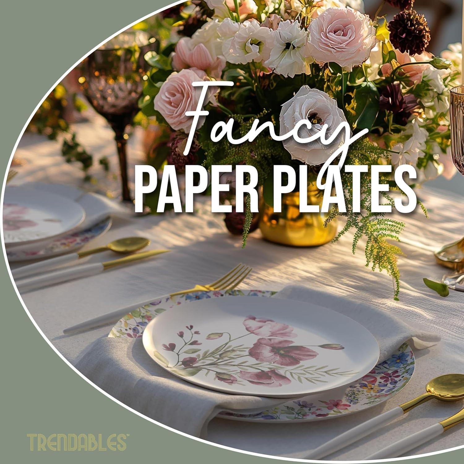 Trendables Heavy Duty Paper Plates Set For 16 Guests - 16 Each Of 8-inch And 10-inch Disposable Plates For Party - Fancy 32 Piece Dinnerware Set For All Occasions | Floral Design, Provincial
