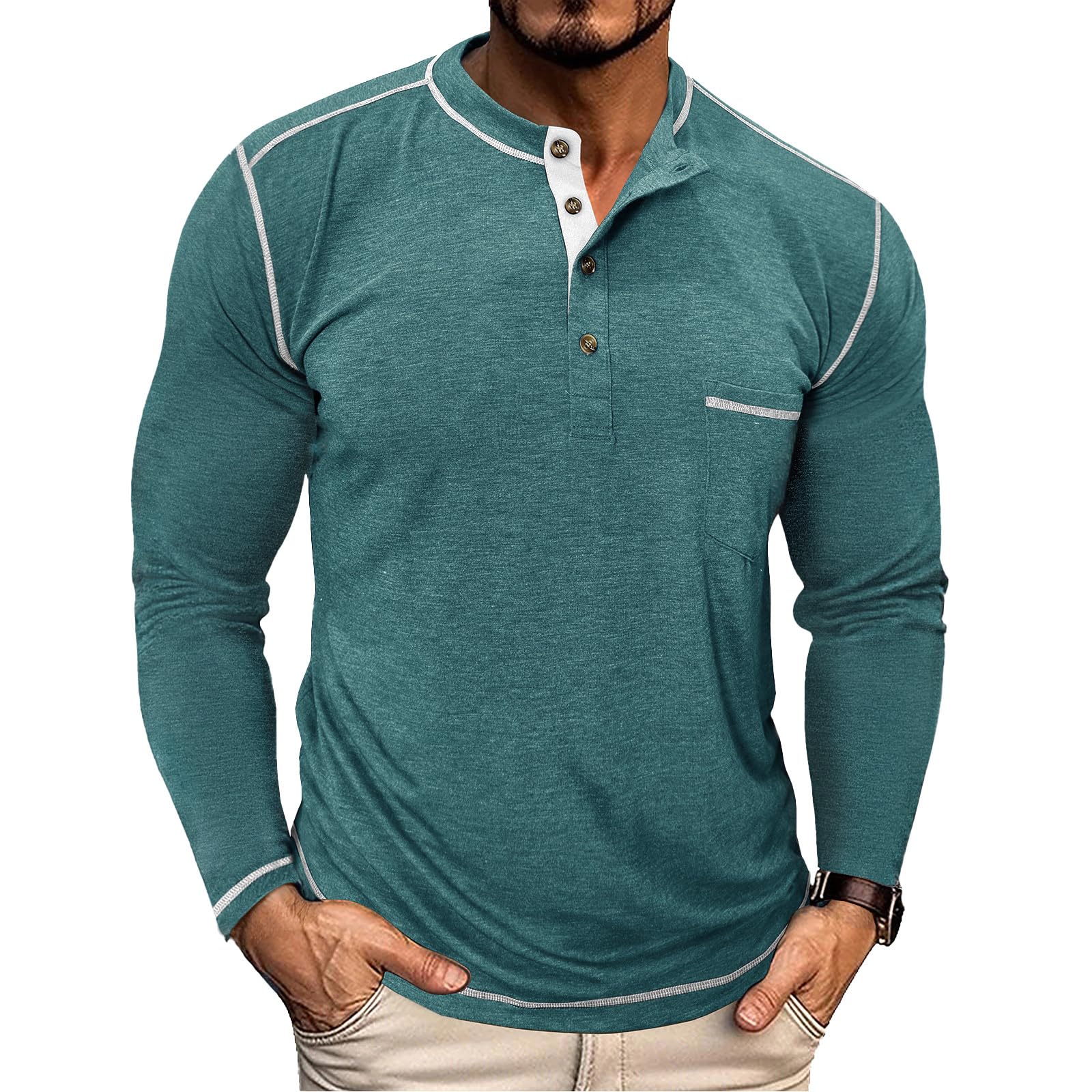 PRIVIMIX Langarmshirt Herren Longsleeve Henley Shirt Langarm T Shirt Basic Pullover für Männer M-3XL