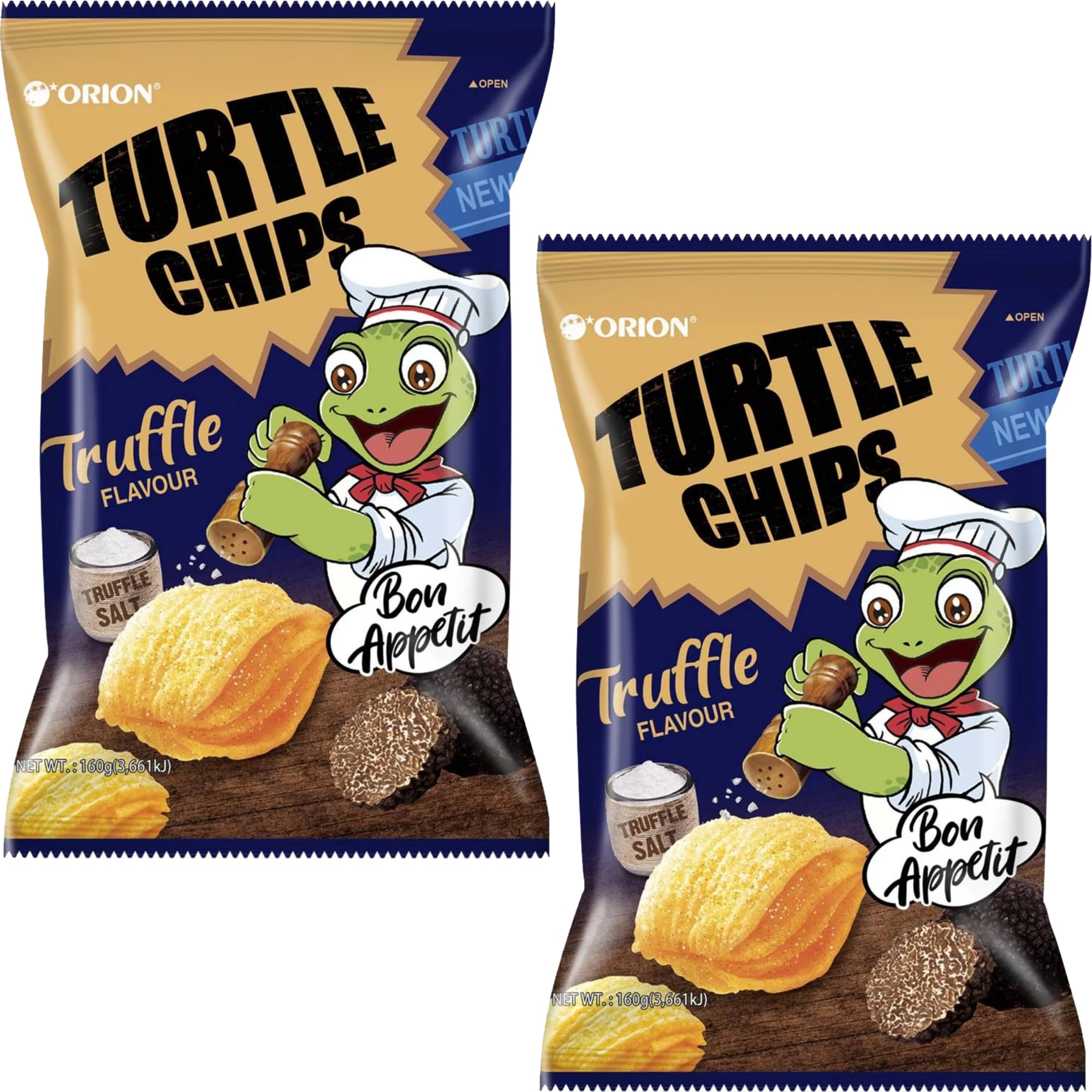 Turtle Chips Truffle New Flavor Korean Snack 4 Crispy Crunchy Layers (2 packs of 160g bag)