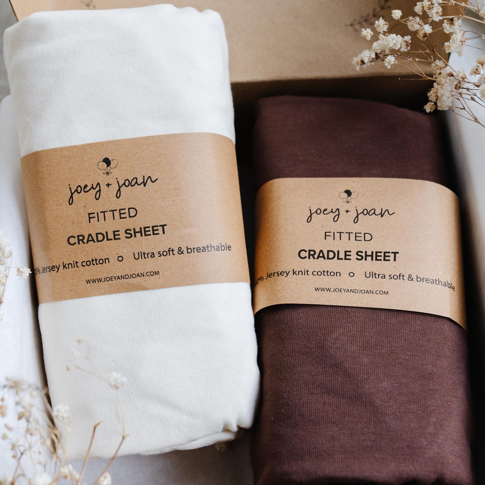 Joey + Joan Baby Cradle Sheets Fitted 18 x 36 for Wooden Cradle Mattress