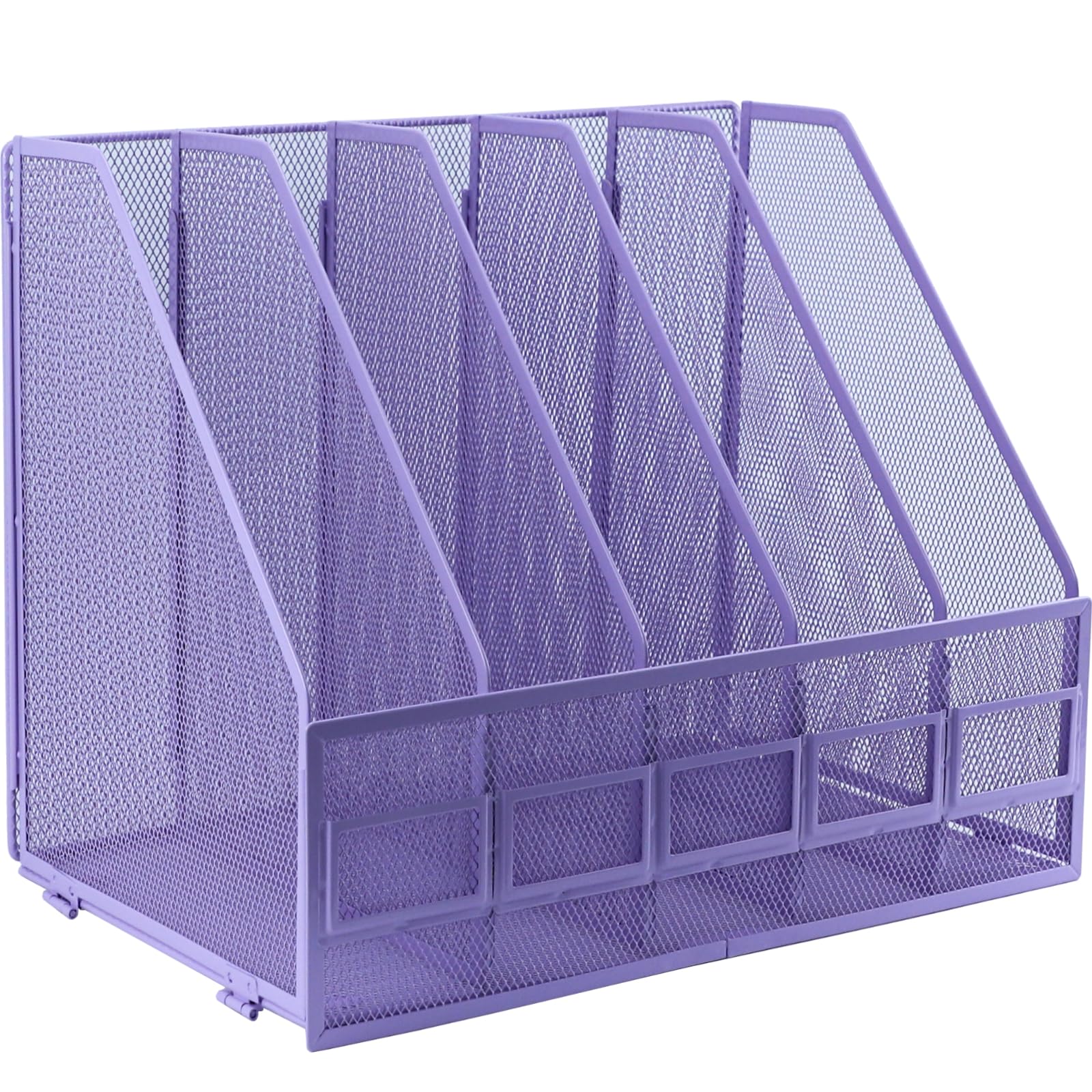 IOUGDSEC A4 File Holder Folding Bookshelf, 5 Vertical Compartments magazine file holder, Desk Organizer Document Folder for Office School and Home, Purple