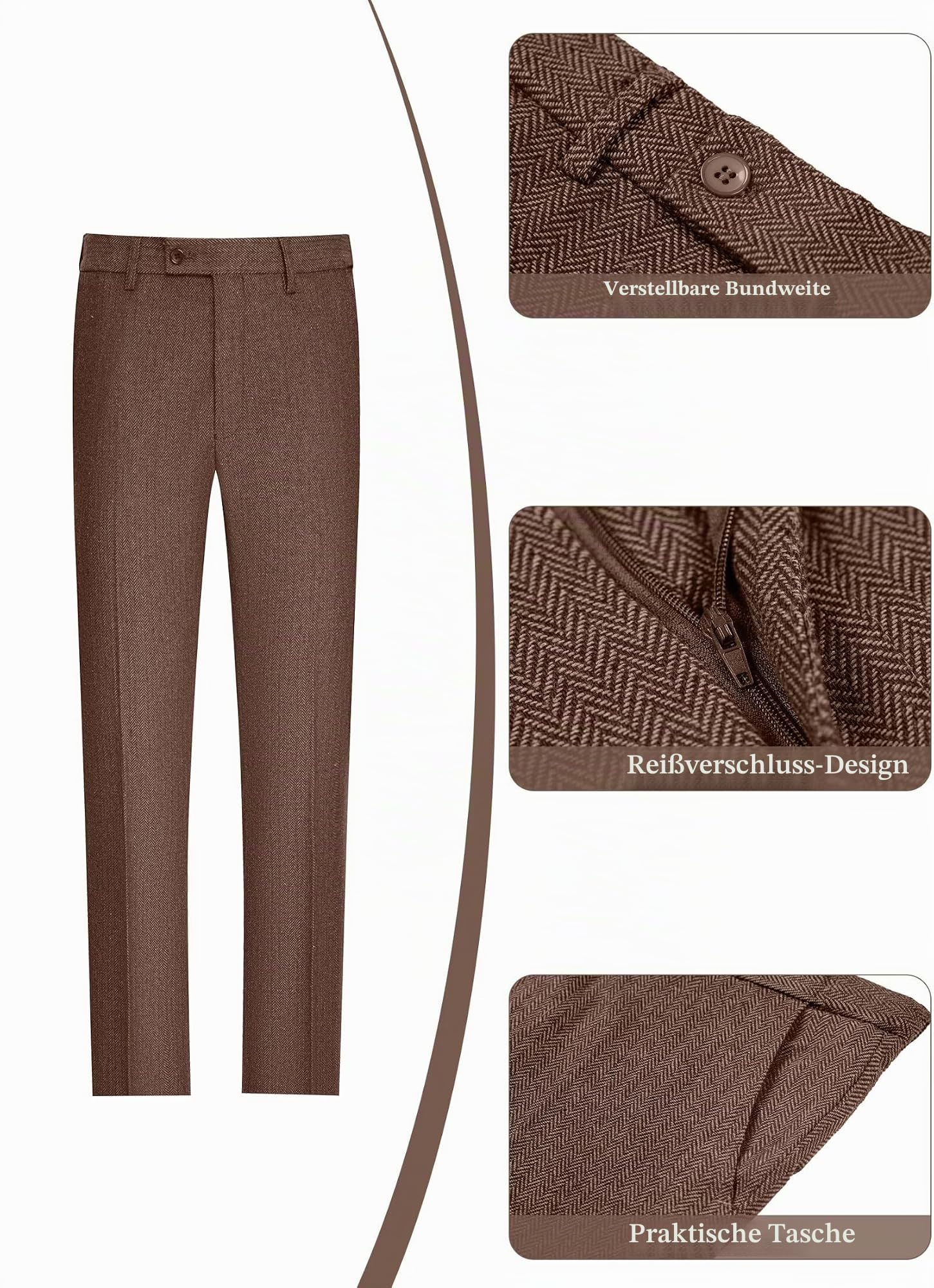 Tweed Suit for Men Wool Suits Retro Mens 3 Piece Slim Fit Blazer Jacket Vest Pants Tie Tuxedo Set for Groomsmen Prom