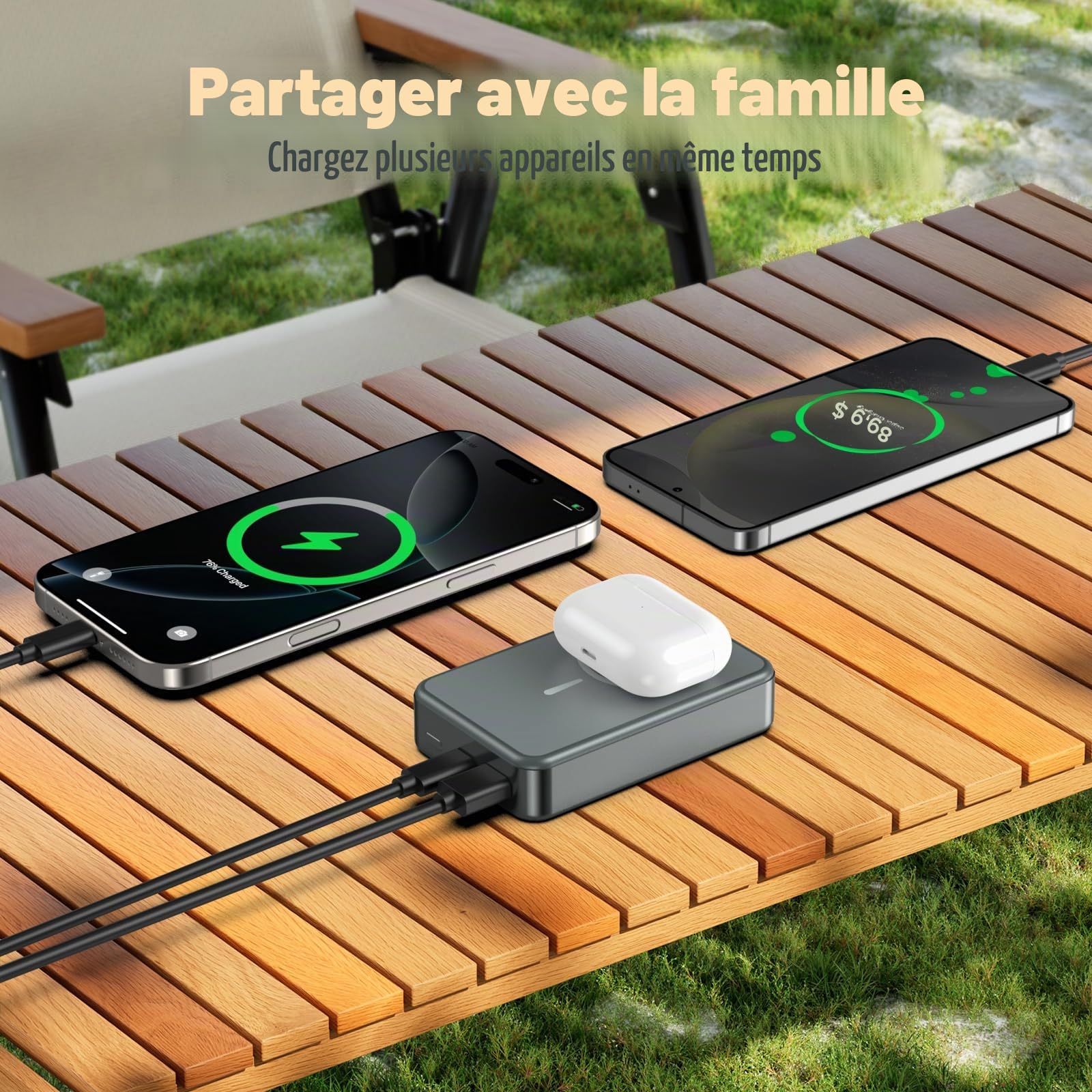 Batterie externe magnétique sans fil, chargeur portable 26800 mAh, entrée et sortie USB C pour iPhone séries 17/16/15/4/13/12 et autres téléphones Android (gris)