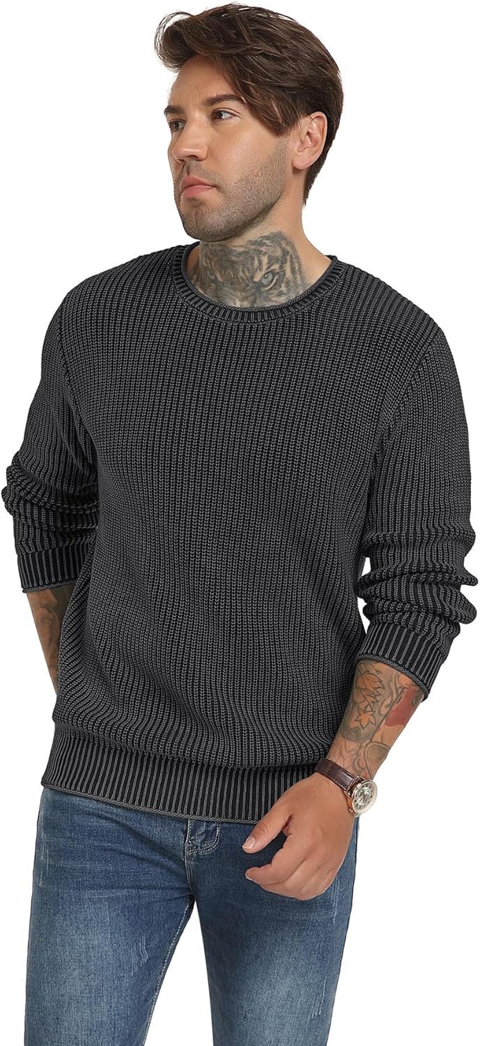 NITAGUT Men's Crewneck Sweater Soft Casual Classic Pullover Washed Knitwear Sweaters with Ribbing Edge - Image 3