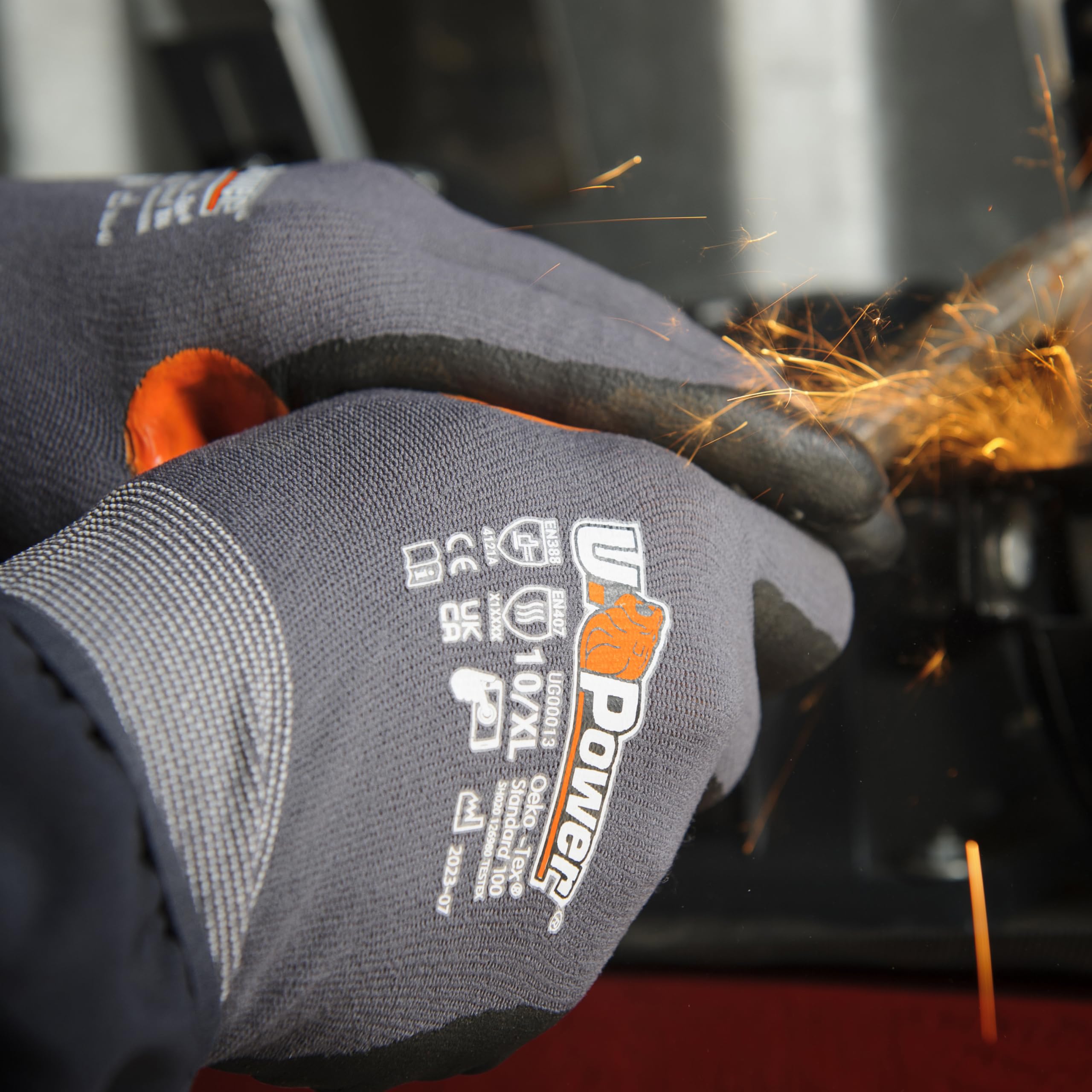 U Power Atlas Guantes Trabajo Soporte Nylon HPPE Revestimiento Nitrilo Suave Refuerzo Entre Policía Pantalla Táctil Resistente a Cortes Índice C Protección contra Riesgos Mecánicos Gris 9/L 12 Piezas