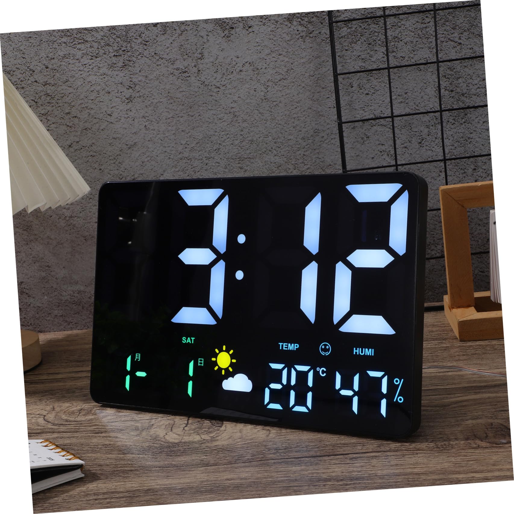 UPKOCH Orologio da Parete e Temperatura Grande Display Digitale LED Nero | Allarme Integrato, Rileva Umidità, Previsioni Meteo per Casa e Ufficio