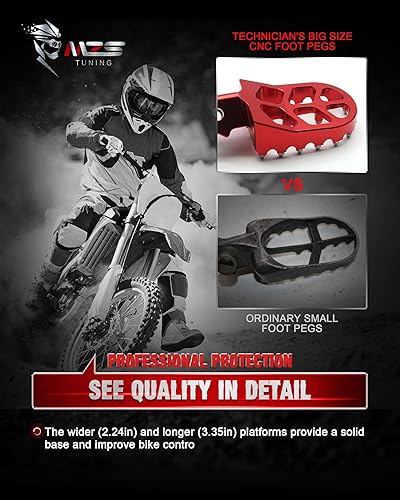 Miniatura 6 de MZS Estriberas para Moto de Cross, Reposapiés CNC de Motocross MX Pedal de Descanso Rojo Compatible con CRF250F CRF230F CRF150F XR150L Sur Light Bee
