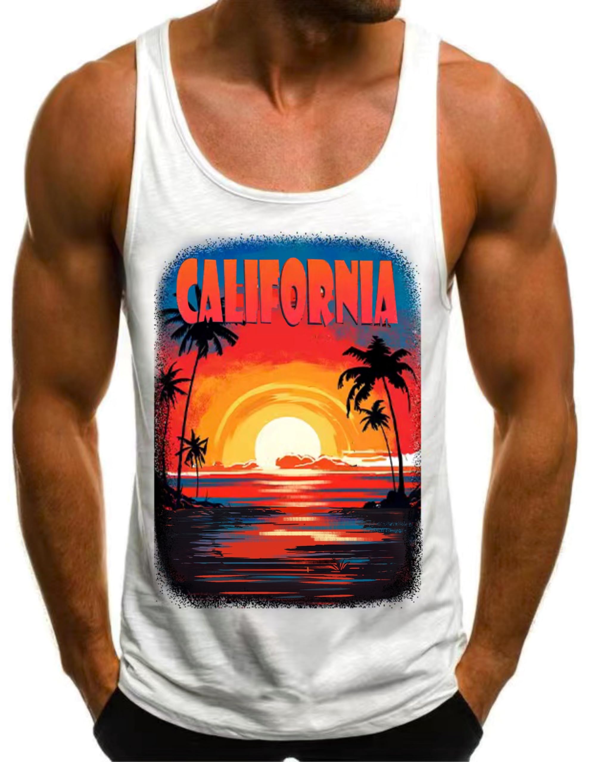 HOTCAT Camiseta de Tirantes Deportiva Hombre Tirantes Culturismo Fitness Deportiva Deporte Masculina Running Gym Deporte Masculina para Entrenar Gym Playa árbol Palms