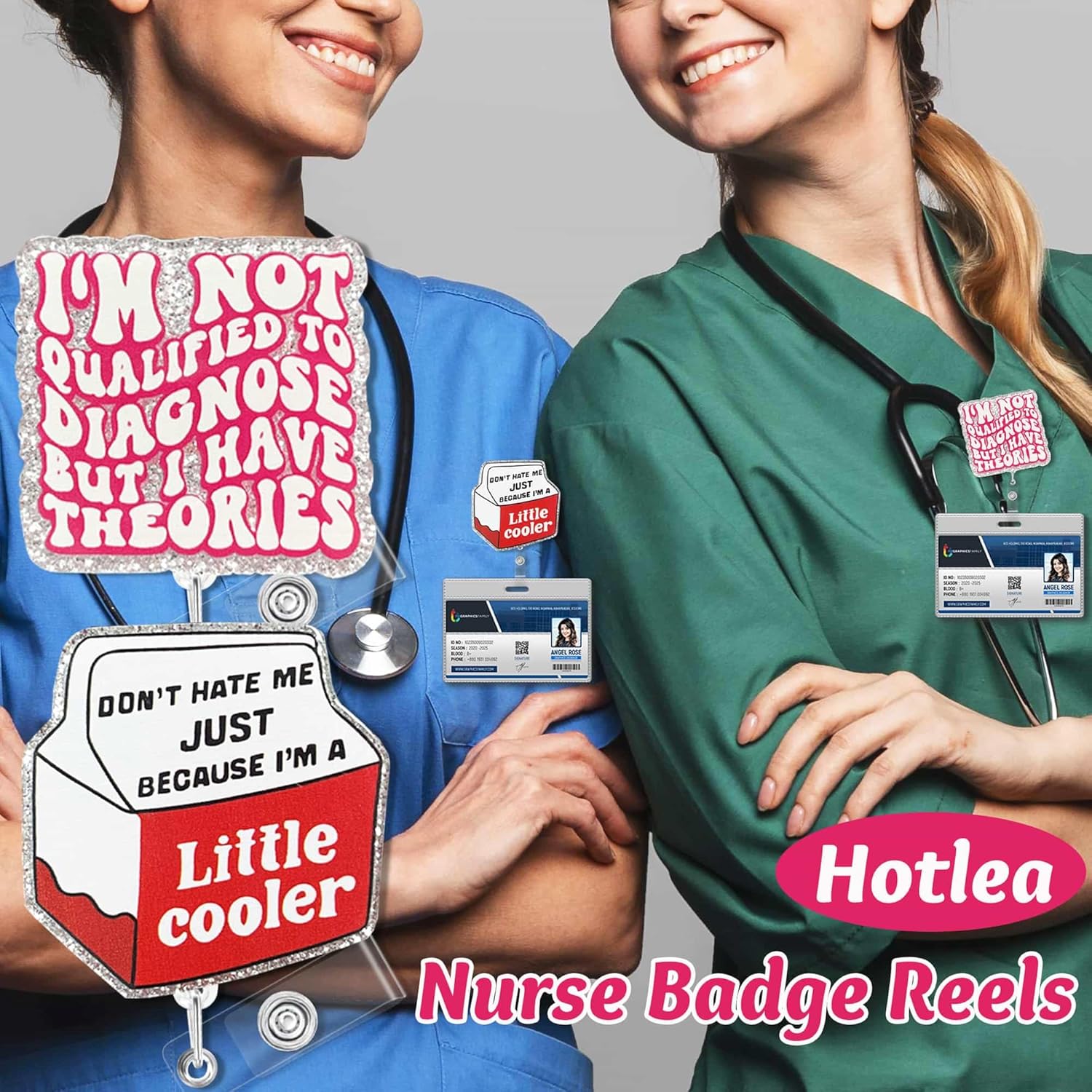 24 PCS Nurse Badge Reels Bulk Funny Badge Holders Retractable Clip Cute Nursing Pharmacy Medical Asssitants RN LPN CNA Badge Buddy Accessories for Work