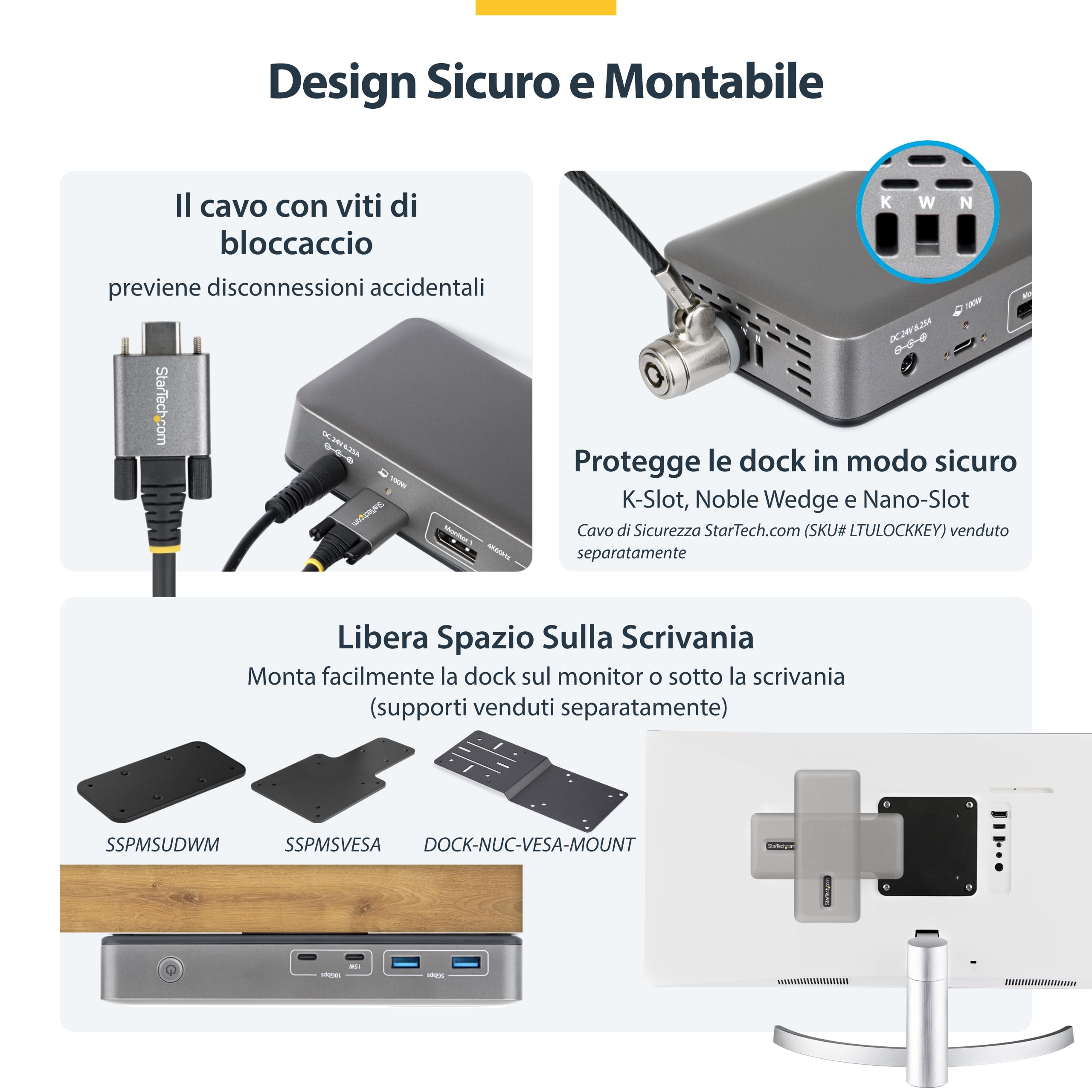 StarTech Dock USB-C Driverless Doppio 4K 60Hz DisplayPort, 100W, Bloccabile | Due uscite DisplayPort 4K a 60Hz, Ideale per laptop Windows, Power Delivery, Doppio monitor