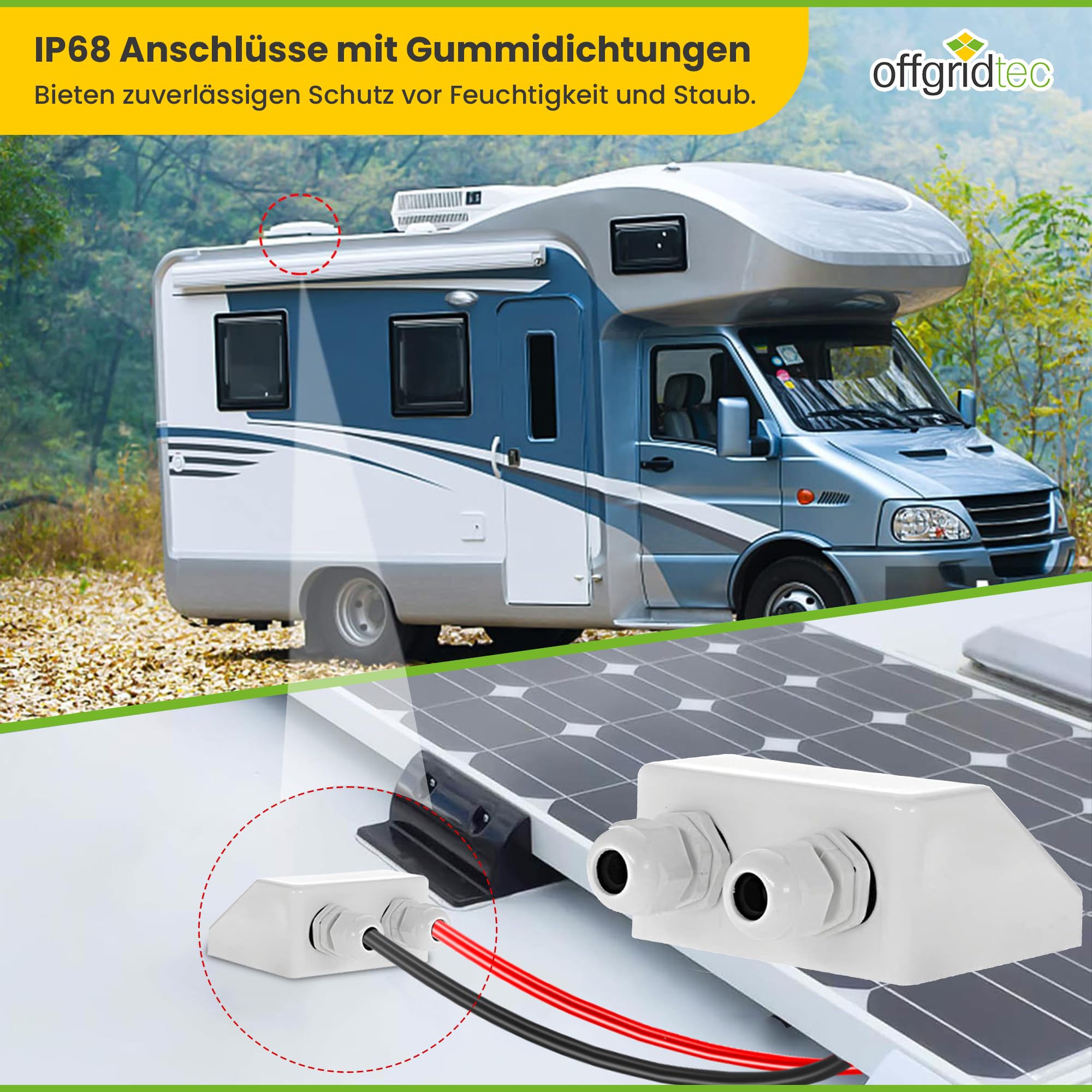 Offgridtec 006575 prowadnica kabla dachowego, 2 x wlot kabla, wytrzymały, biały ABS do przyczepy kempingowej, łodzi, kabli solarnych itp., 1 szt.