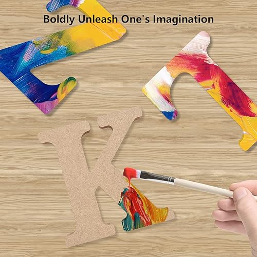 Miniatura 4 de Letras de madera 3D de 4 pulgadas, letras mayúsculas del alfabeto de madera natural, alfabeto de madera sin terminar para tablero de letras,