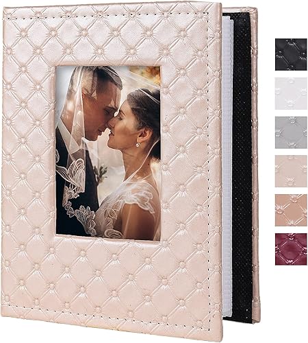 RECUTMS Álbum de fotos de 4 x 6 pulgadas, 100 bolsillos, de cuero sintético de grano de botón, álbum de fotos pequeño para bebé, familia, boda,