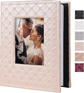 RECUTMS Photo Album 4x6 100 Pockets Small Leather Cover Picture Books Pink | Front Window,Vertical Pocket,White Page,Button Grain,Easy to Carry, Ideal Gift for Wedding Anniversary Family Travel Memory