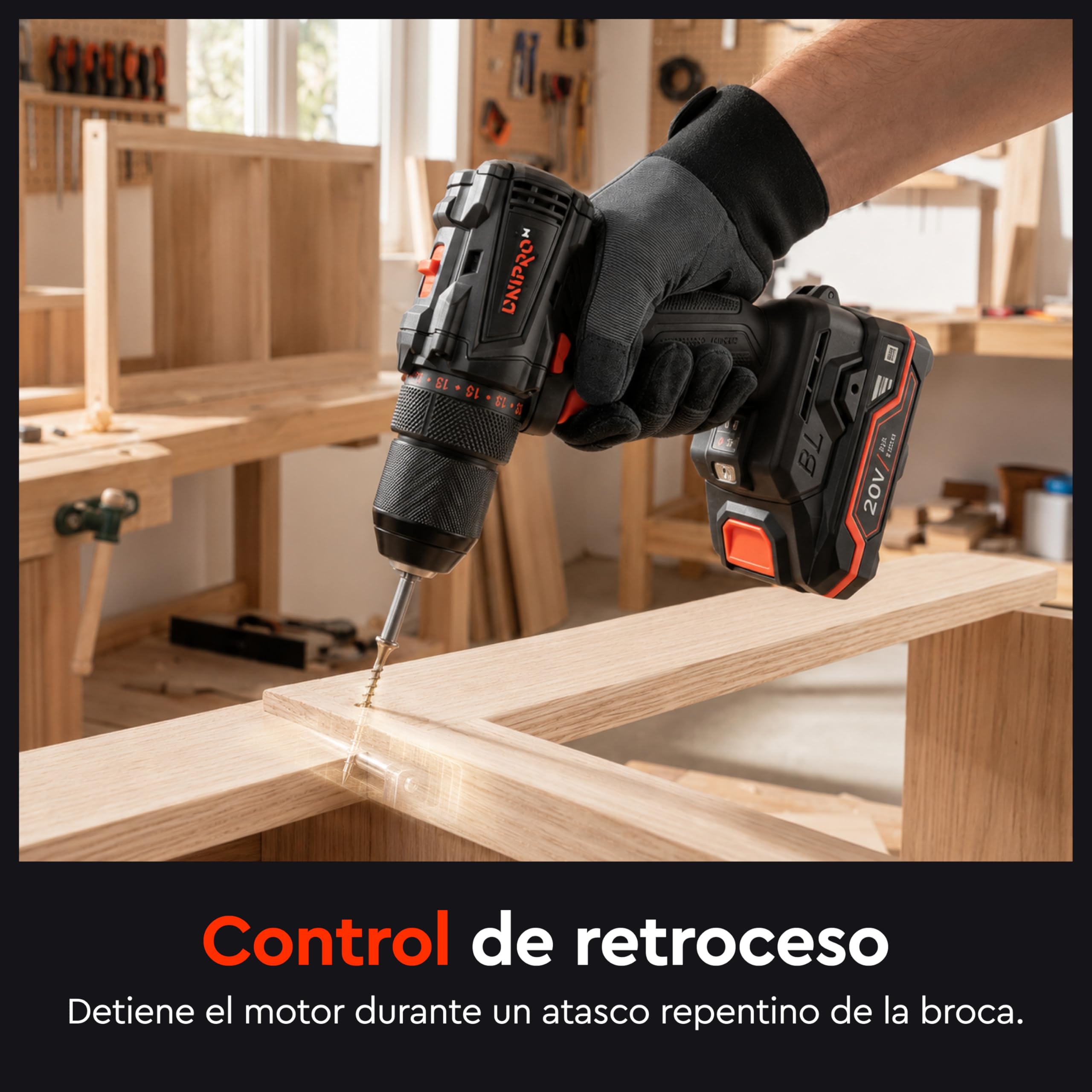 Taladro Atornillador Brushless 20V 50 Nm con Batería 2.0 Ah, Cargador Rápido, Portabrocas Metálico 13 mm y Maletín, Taladro Inalámbrico para Bricolaje – CD-200BC KIT