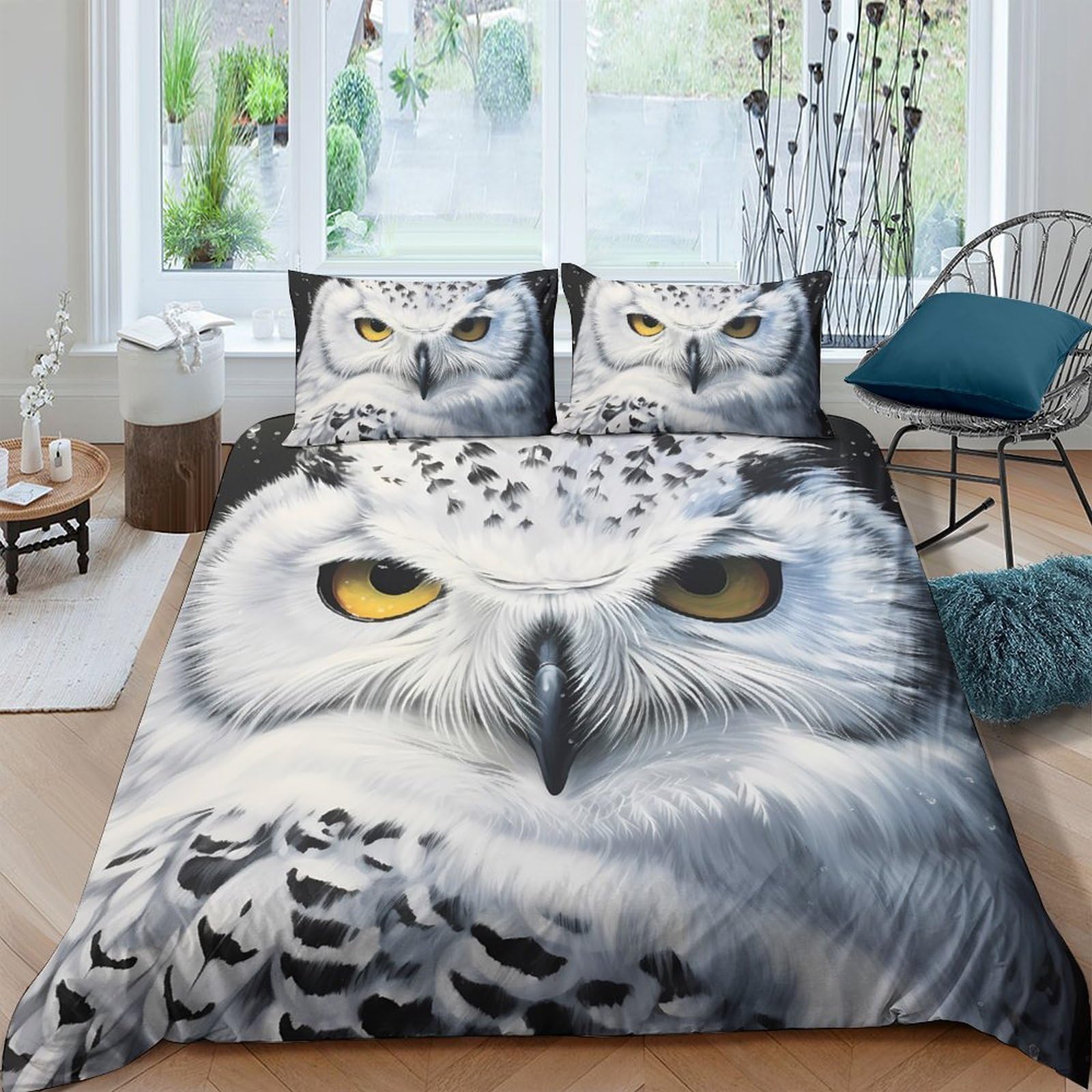 Ctjqhvkz Style-10 3D Printed Snowy Owl Fitted Sheet Microfiber Soft Breathable Wildlife Bed Cover For Bedroom Dorm Mattress Decor Single（135X200cm）