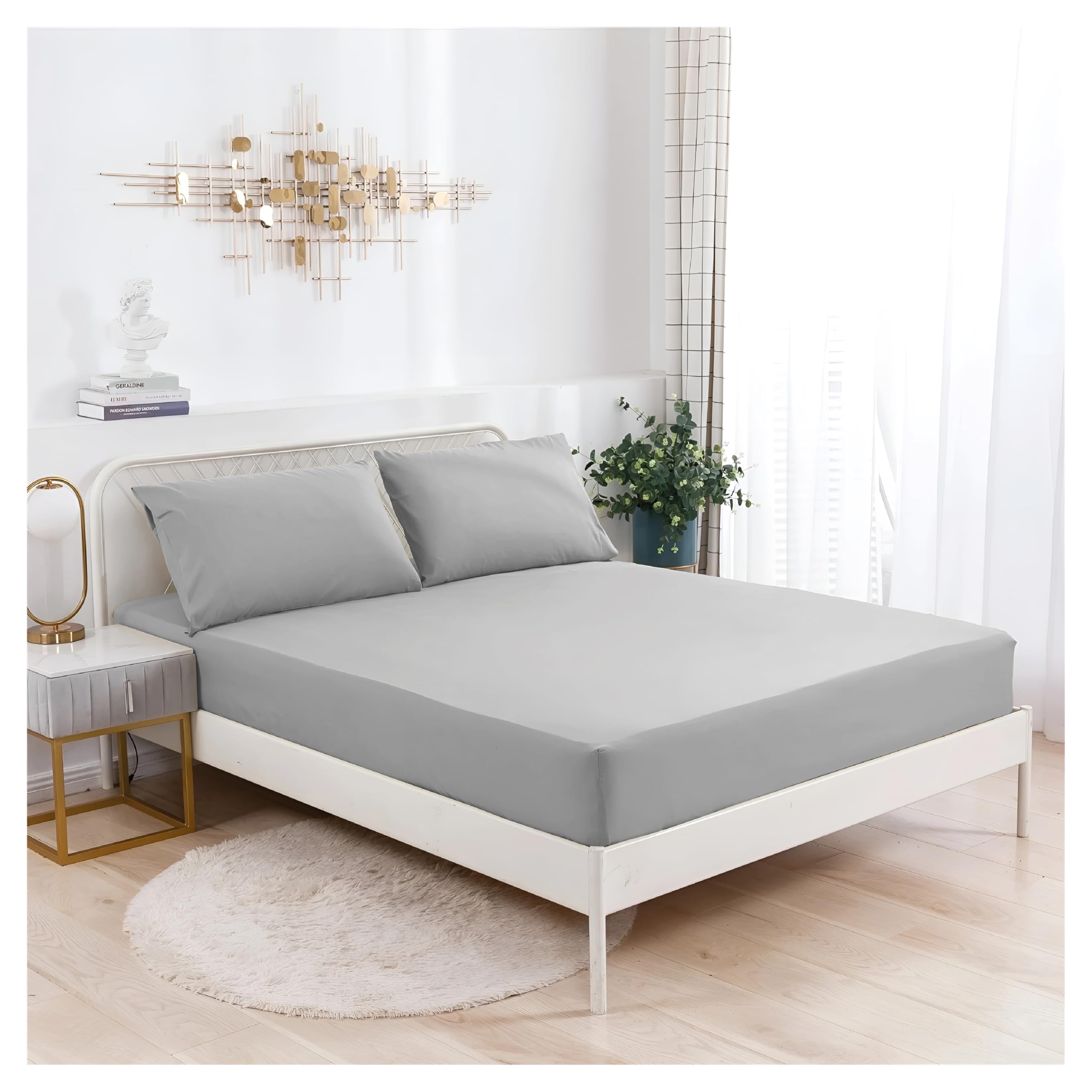 APEX FURNISHINGS Super King Fitted Sheets Grey, (182 x 200 cm) 16 Inch / 40cm Extra Deep Pocket Bed Sheets 90GSM Soft Brushed Microfiber Bedding Easy Care Bottom Bedsheets for Superking Bed