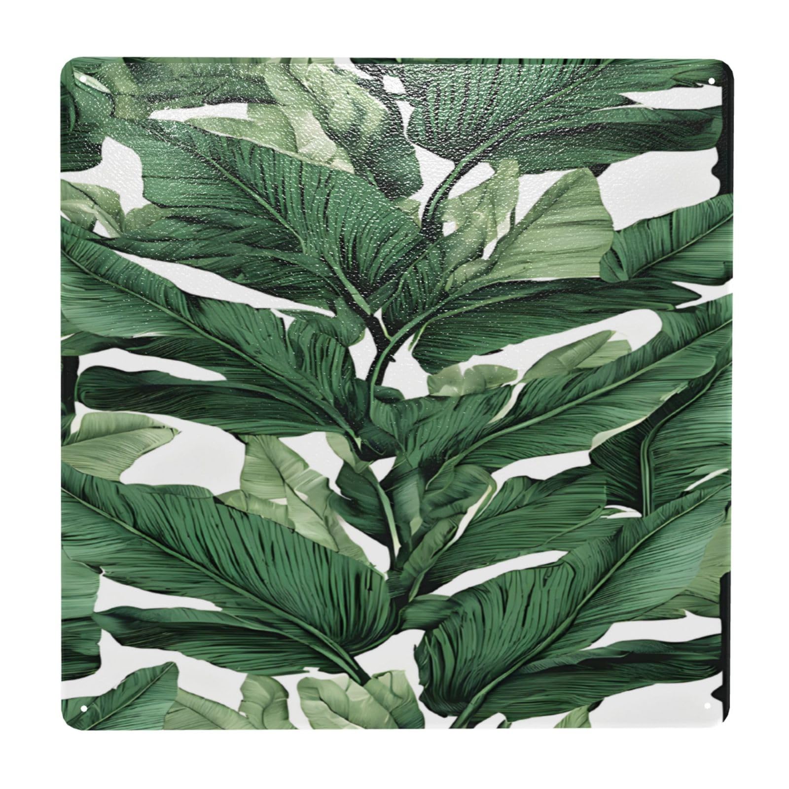 JAYWIS Tropical Banana Palm Leaves -Print Unique Metal Wall Art Decor 30x30 cm Vintage Metal Sign With Iron For Bars, Cafes, And Restaurants
