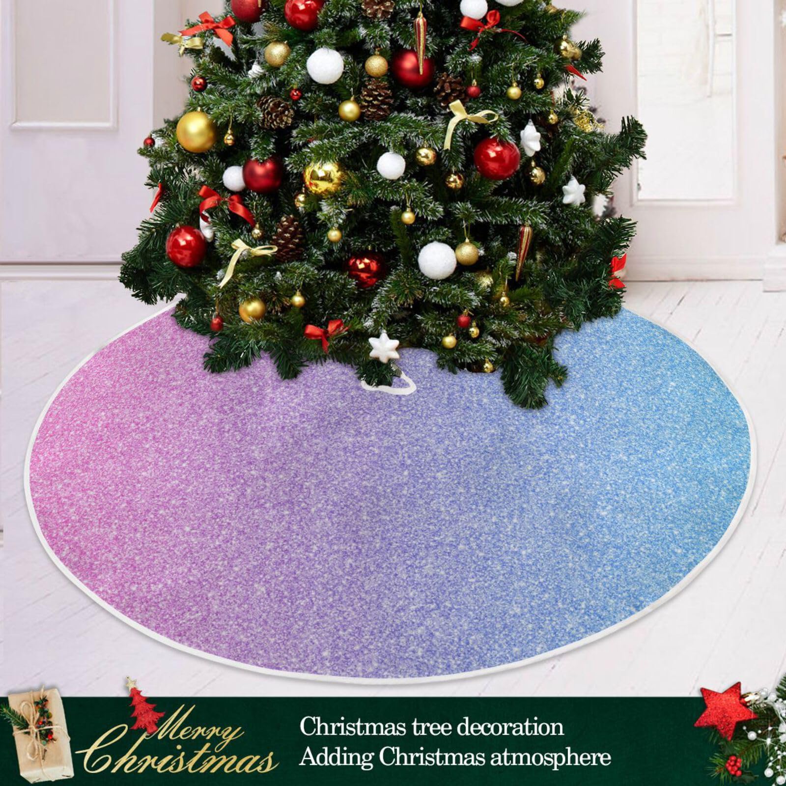 Gonna Per Albero Di Natale MODFUNS Glitter Rosa Acceso - Diametro 152 Cm, Con Paillettes Da 5 Mm E Base In Velluto, Per Alberi 2,4-3 M