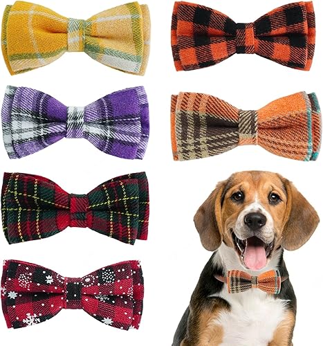 Miniatura 8 de PAWCHIE Pajaritas de perro a cuadros 6 unidades lindo collar de perro corbatín accesorios para collares pequeños medianos y grandes para fiestas