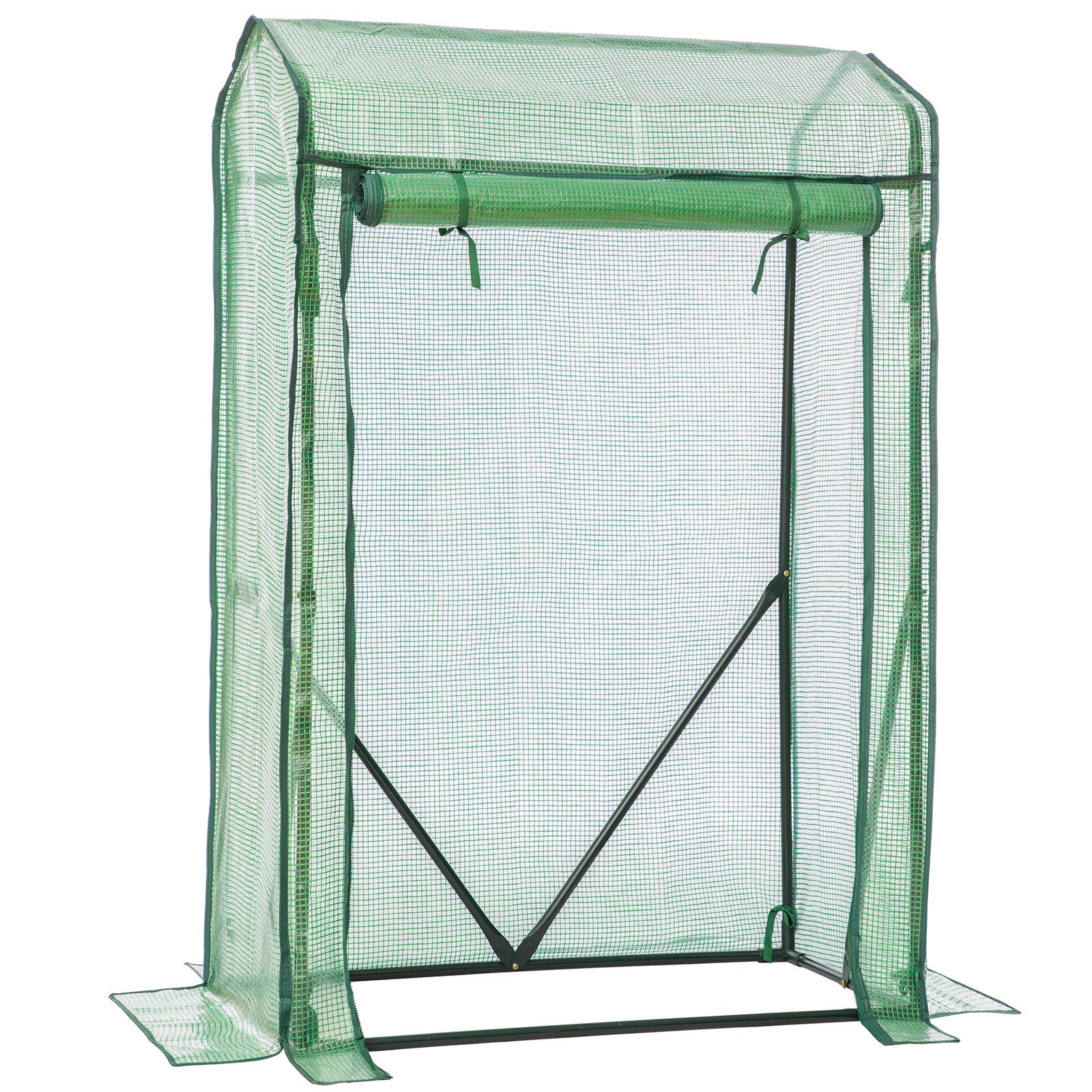 LARMNEE Tomaten Gewächshaus, Foliengewächshaus, Tomatengewächshaus klein, Tomatenhaus Balkon, Windfest, Stabil, Spitzdach, PE Gitterfolie, 100 x 50 x 150 cm, Garten, Grün EGN16GH02