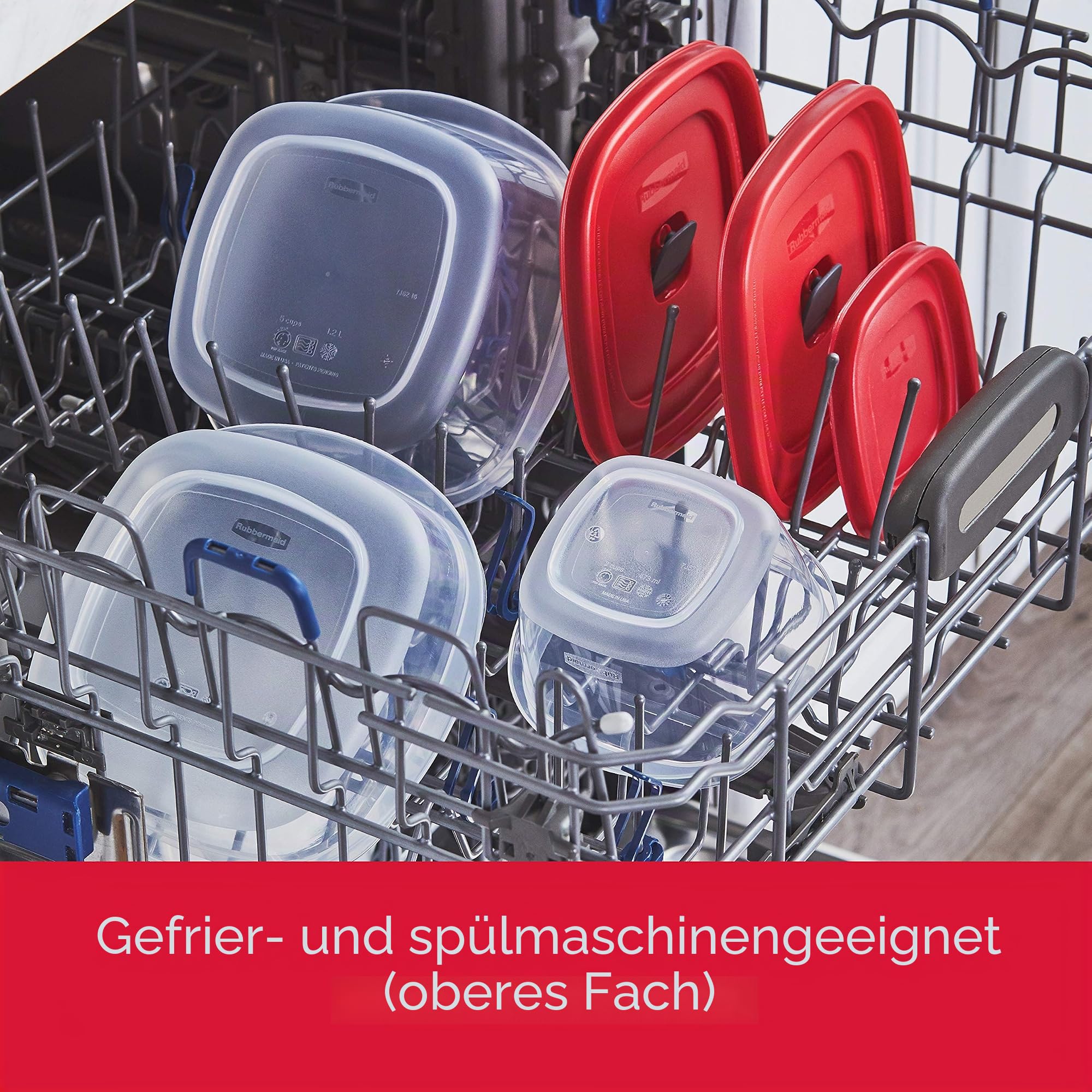 Rubbermaid 2108392 Leicht zu findende Deckel Frischhaltedosen mit belüfteten Deckeln, 8 (insgesamt 16 Stück), Kunststoff, Rot/Ausflug, einfarbig (Getaway Solids)