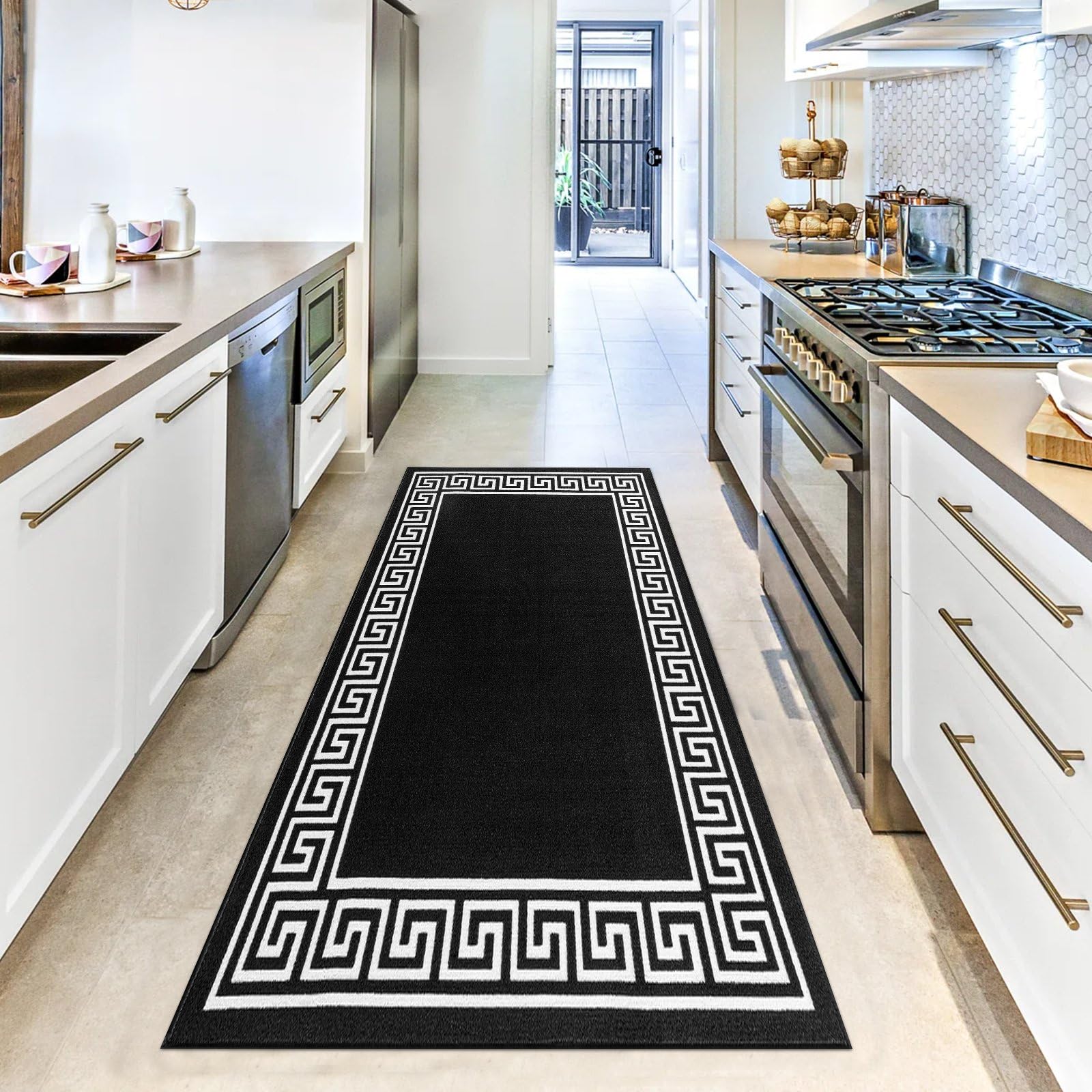 renoazul® Carpet Runners for Hallways Non-Slip Long & Wide Heavy-Duty Plain | 80 x 300 cm Super Absorbent Indoor Stair Carpet and Kitchen Anti-slip Floor Mats - Greeky Rug - Grey & Black — view 157