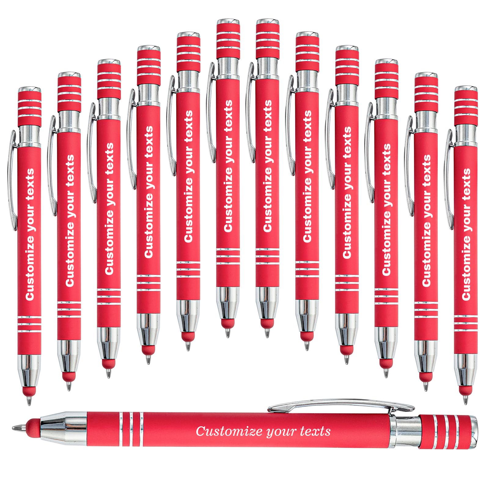 LINMQIU Custom Red Ballpoint Pen with Stylus - Black Ink Custom Metal Engraved Name Pen - With Message Company Name Contact Information - Suitable for various devices with touch screen - 60PC