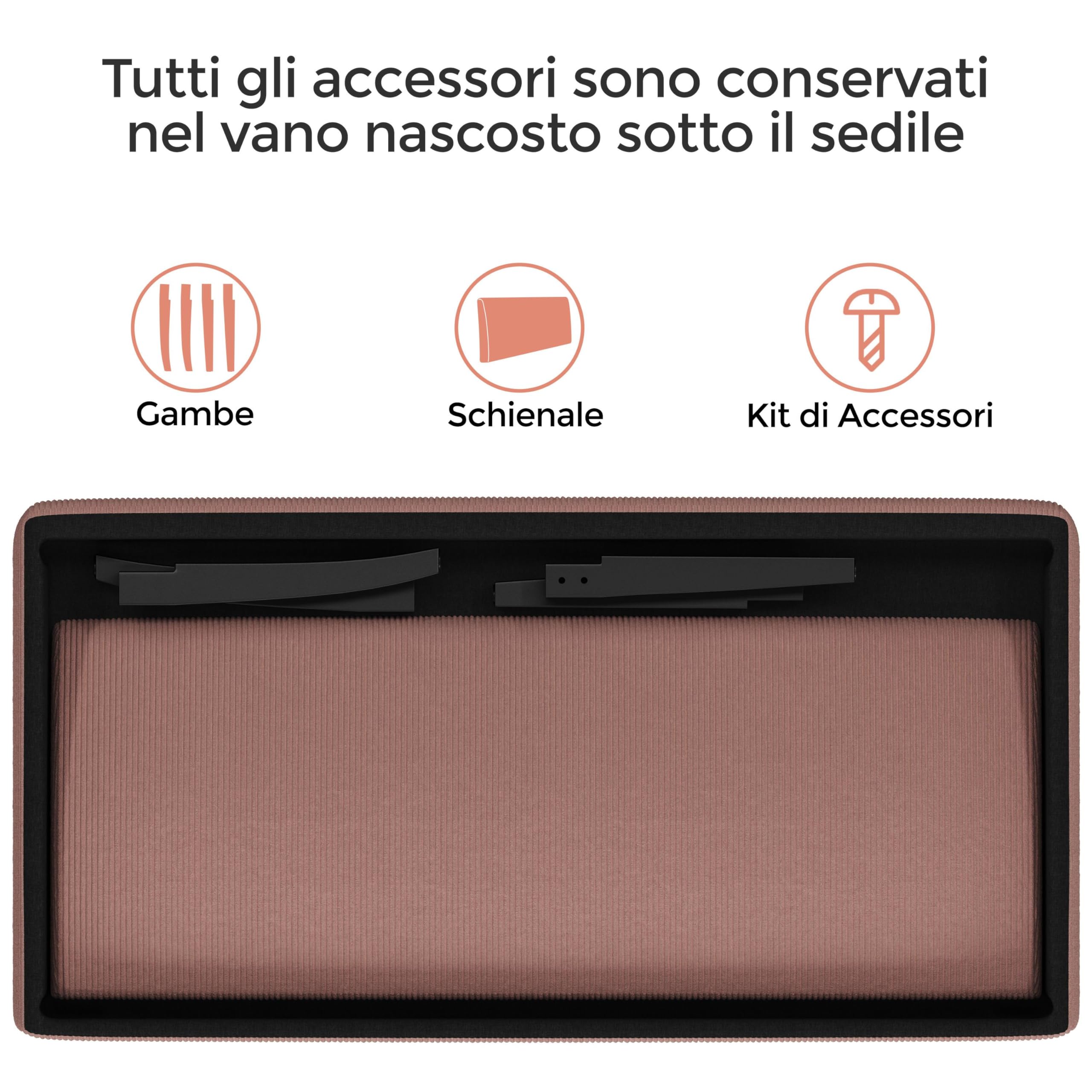 Yaheetech Divano a 2 Posti Moderno Divanetto da Salotto Senza Braccioli Sedia a Coste con Gambe in Legno per Soggiorno Ufficio 109,5 × 62 × 84,5 cm Rosa