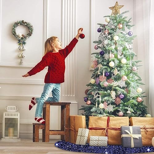 Miniatura 33 de MODFUNS Falda roja para árbol de Navidad de 46 pulgadas, falda grande para árbol de Navidad, con lentejuelas, falda bordada, lujosa alfombra redonda