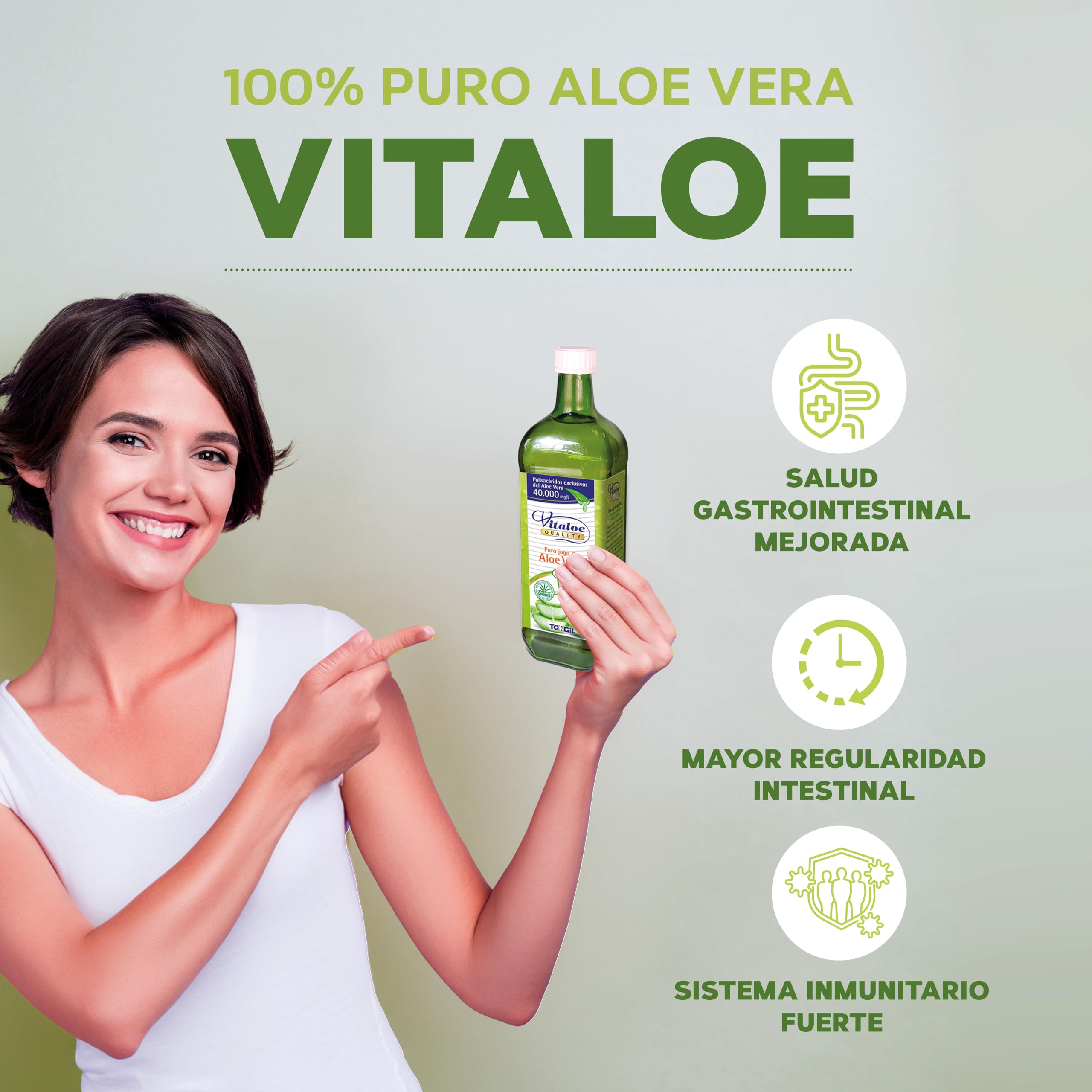 Aloe Vera Puro para Beber 100% | Digestivo Natural y Detox | Jugo Sin Antraquinonas ni Aloína | Extraido en Frío, Sin Pasteurizar | Botella de Vidrio | 1 Litro | TONGIL