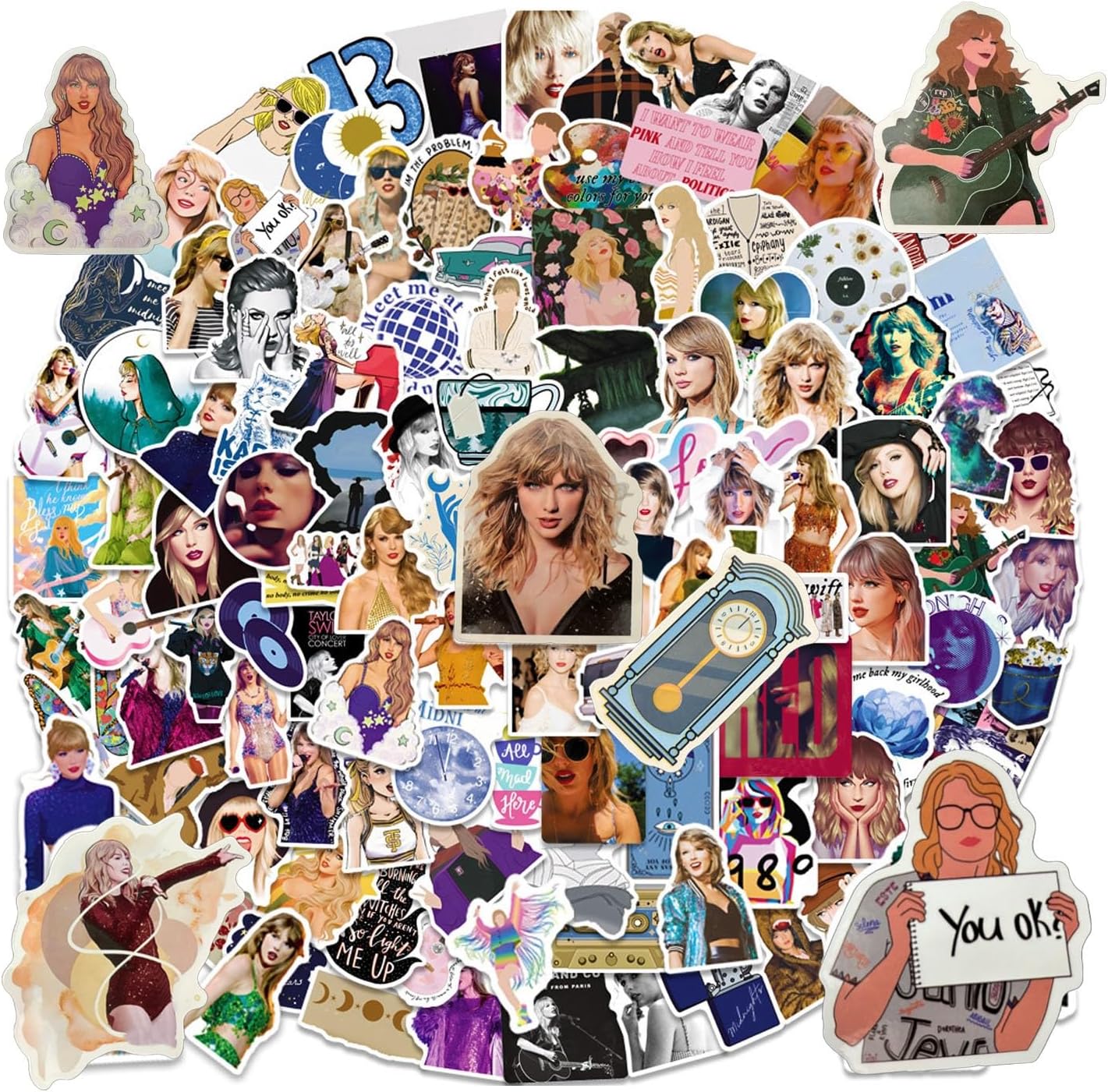 200PCS Songster Taylor Reusable Stickers, Waterproof Vinyl Music Album Stickers for Water Bottle Laptop Phone Skateboard Bike, Not Repeating Stickers Suitable for Classroom Rewards/Music Fan Gifts