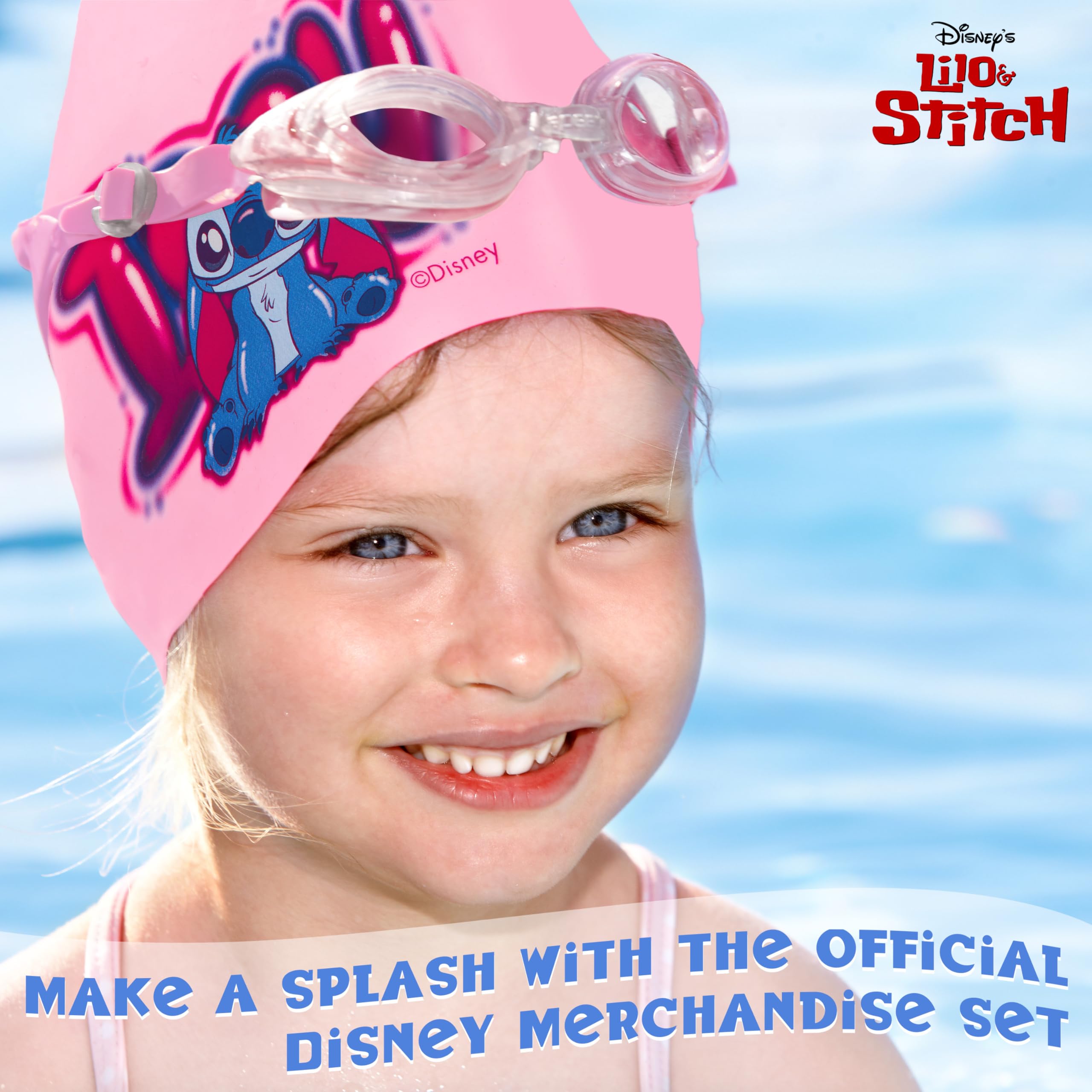 Disney Children's Swimming Goggles and Swimming Cap Set Anti-Fog UV Protection (Pink Stitch, 6-14 Years) - Image 3