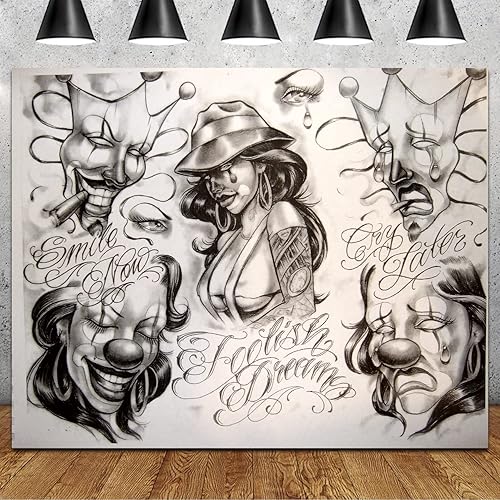 Póster artístico de 5 x 3 pies con texto en inglés "Smile Now Cry Later", para sesión de fotos, decoración de pared de habitación (60 x 36 pulgadas)