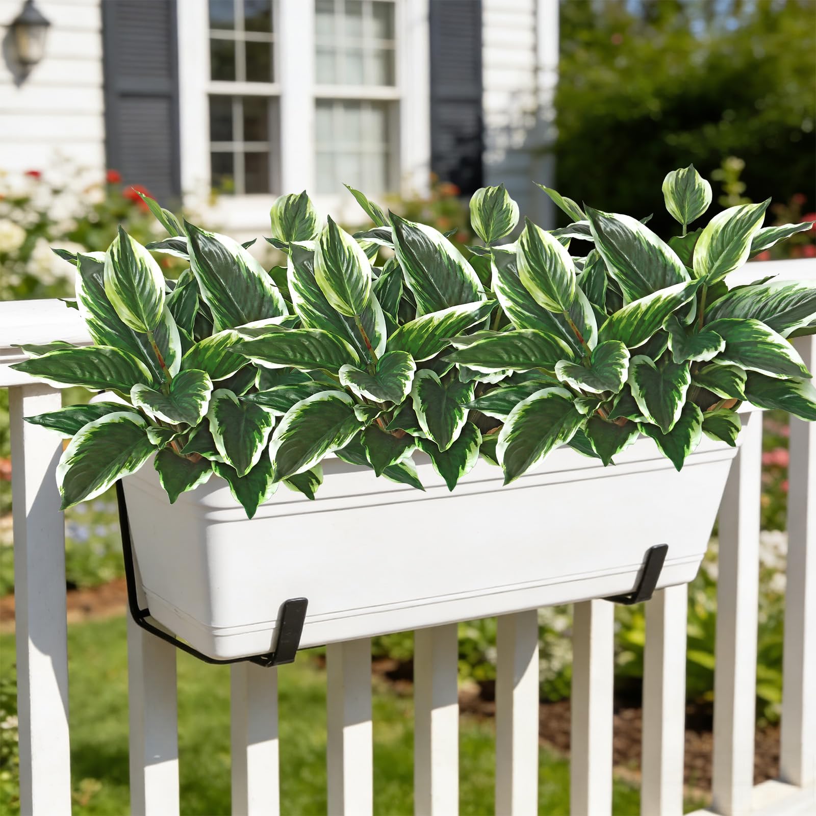 8 bastoni Piante verdi tropicali artificiali, 40 cm, per esterni | resistenti ai raggi UV, steli di foglie verdi artificiali per veranda, balcone, vaso da giardino, decorazione per interni