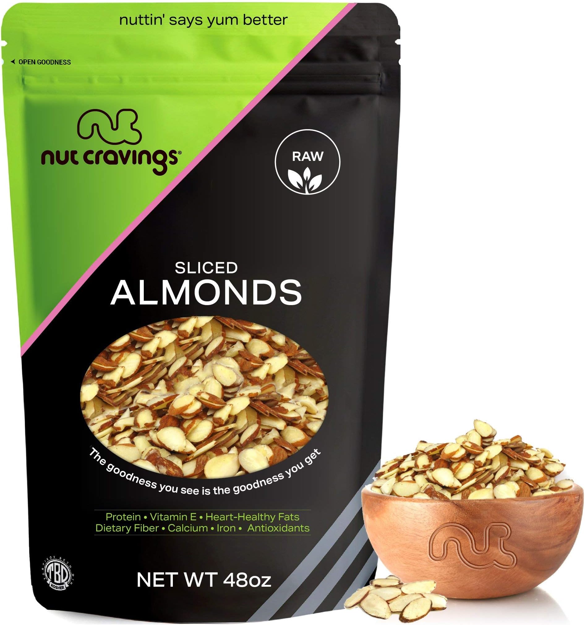 Nut CravingsNatural Sliced Almonds - Raw, (48oz - 3 LB) Packed Fresh in Resealable Bag - Nut Snack - Healthy Protein Food, All Natural, Keto, Vegan, Kosher Ideal for Trail Mixed Nuts