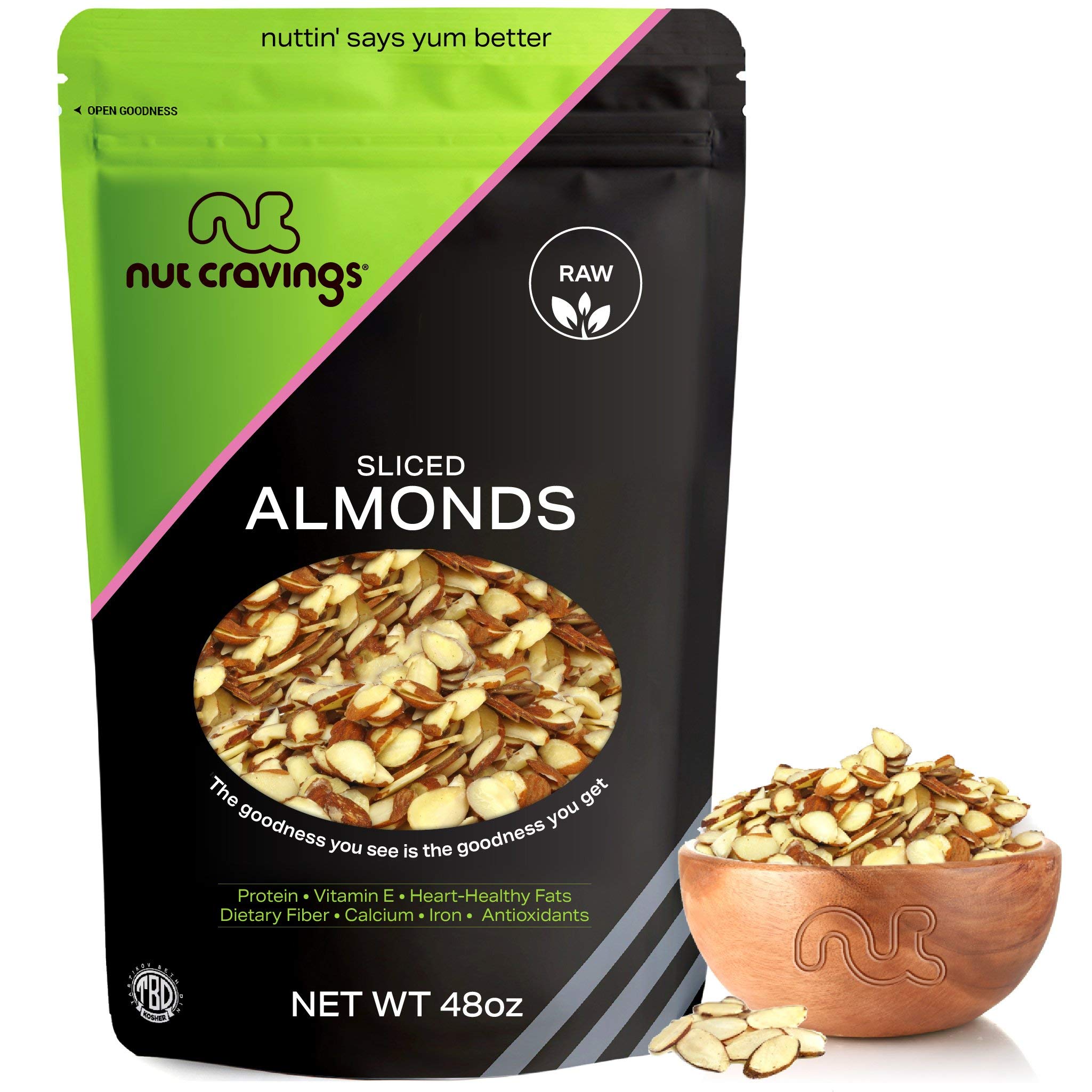 Nut CravingsNatural Sliced Almonds - Raw, (48oz - 3 LB) Packed Fresh in Resealable Bag - Nut Snack - Healthy Protein Food, All Natural, Keto, Vegan, Kosher Ideal for Trail Mixed Nuts