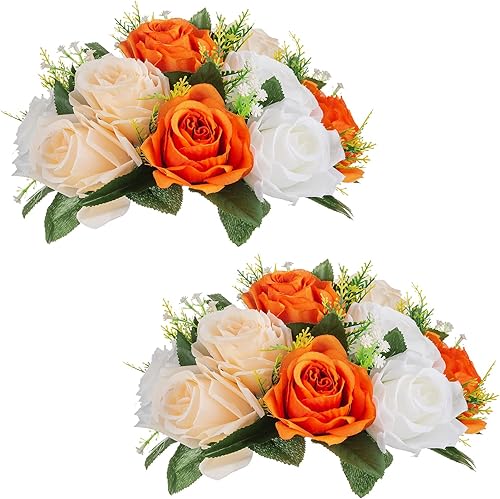 Miniatura 56 de NUPTIO Centros de mesa de flores para mesas de boda: arreglo de 6 piezas de flores artificiales rosas y blancas para bodas y fiestas - Rosas Rosa y
