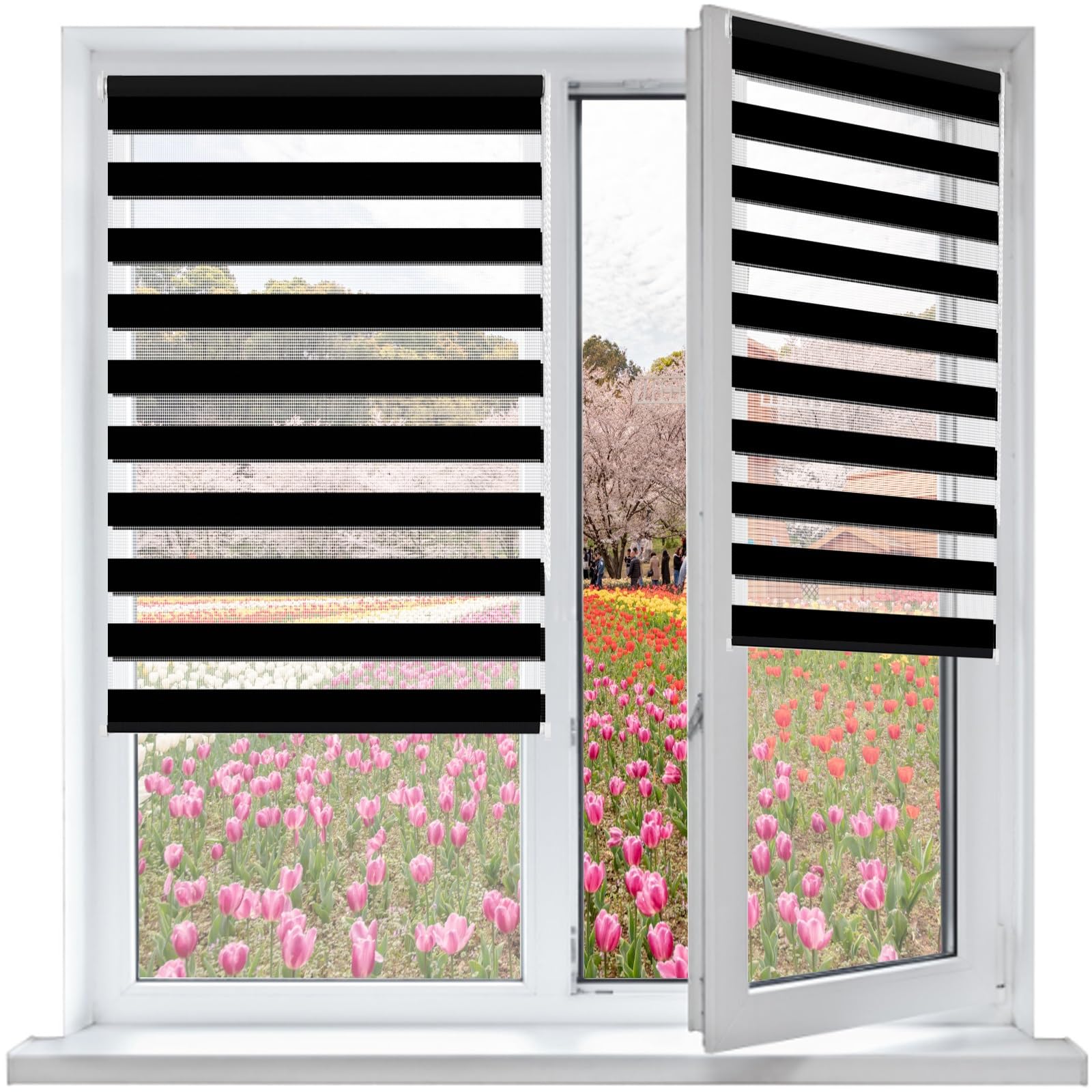 Doppelrollo Klemmfix Ohne Bohren 90 x 160 cm Fenster Rollos für Innen Klemmrollos Ohne Bohren mit Privatschutz UV Gardine Klemmrollo, Duo Rollo für Fenster Und Tür, Schwarz
