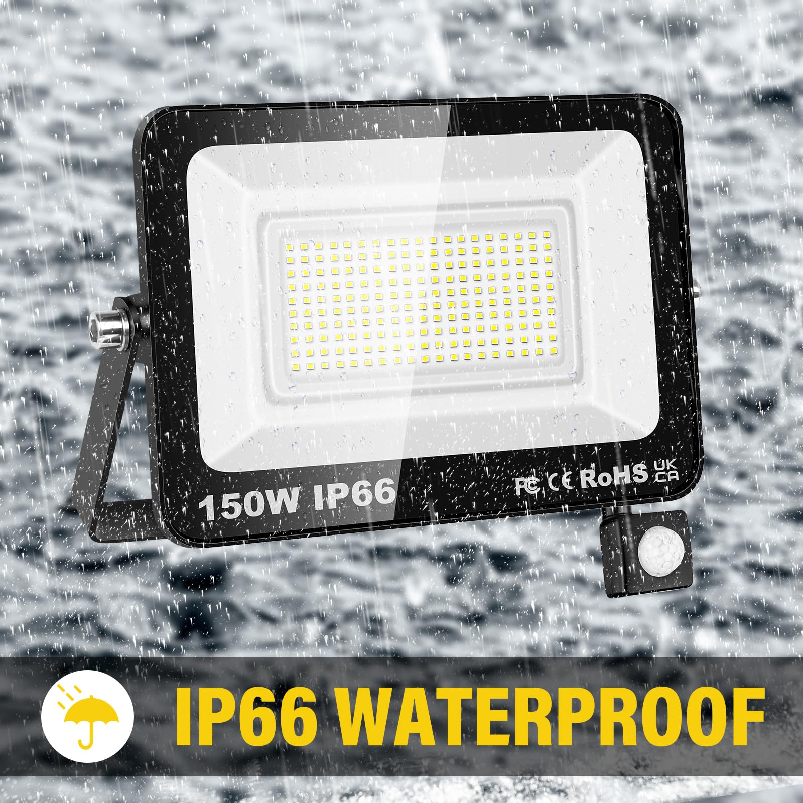 AUXTINGS 150W Faretto Led da Esterno con Sensore di Movimento,Faretti Led Esterno 14000LM,6000K Bianca Fredda Faro Impermeabile IP66 Esterno Interno per Giardino Garage parete Cortile Tetto,4 pezzi