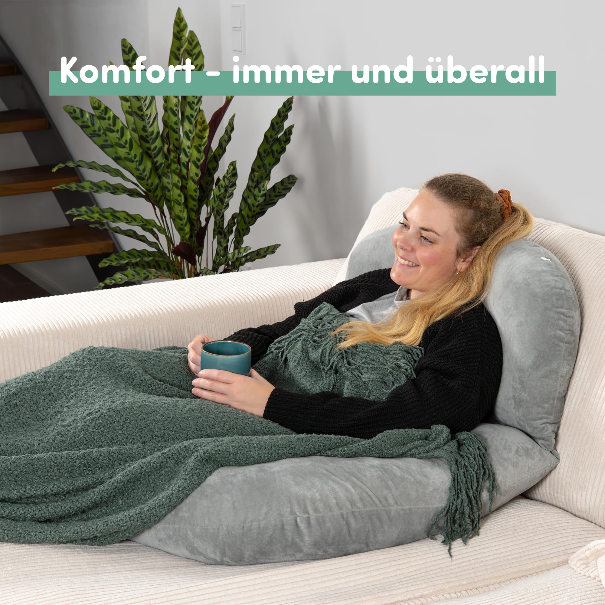 Lesekissen für Bett und Sofa - Rückenkissen - Komfortkissen Erwachsene - Reading Pillow - Zweiteilig, Flexibel einsetzbar zum Lesen, Entspannen oder als Schlafkissen (Grau)