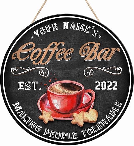 Letrero de madera de barra de café personalizado, placa de pared para decoración de cocina, regalos personalizados para amantes del café, café